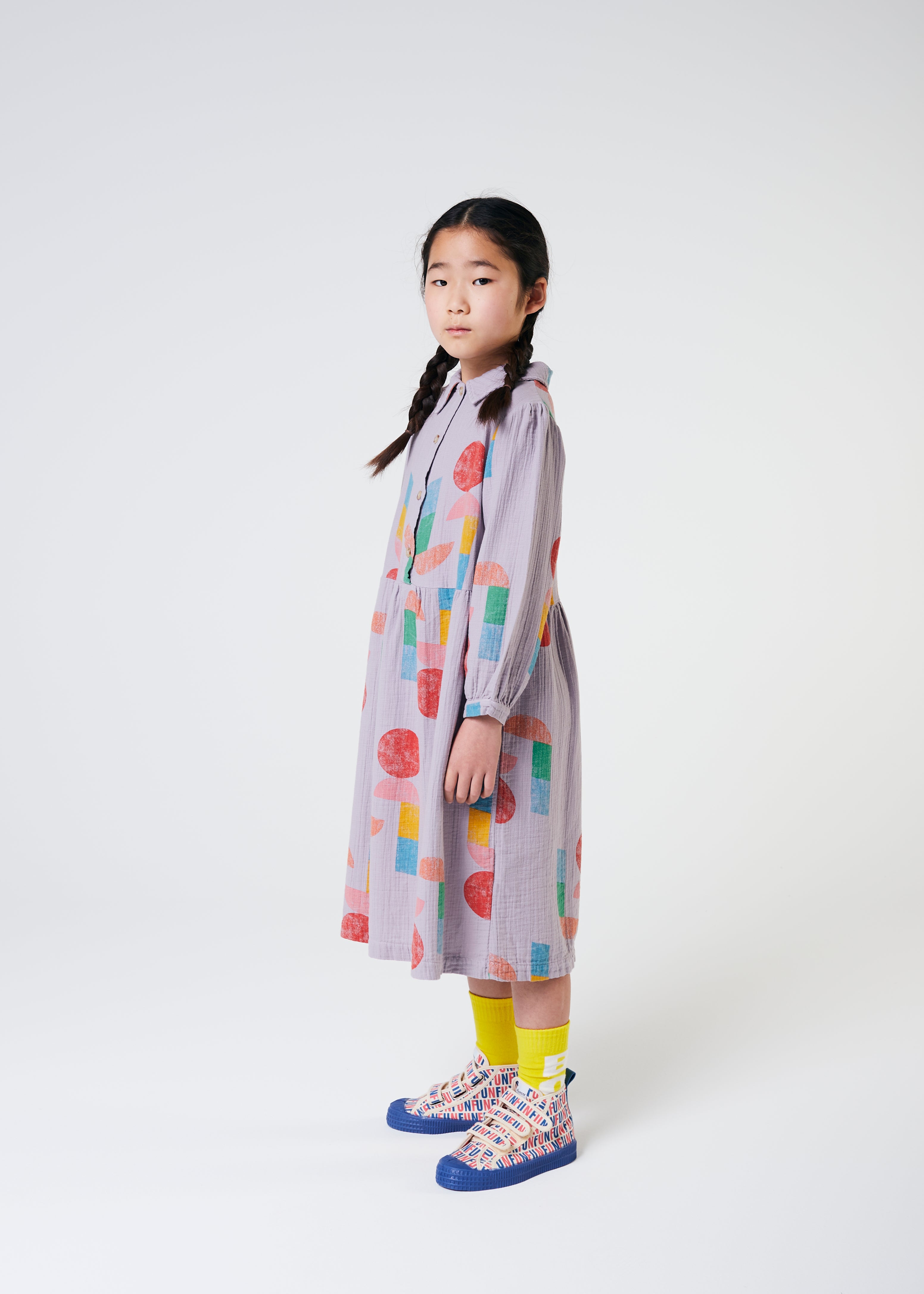 Girls Purple Printed Cotton Dress