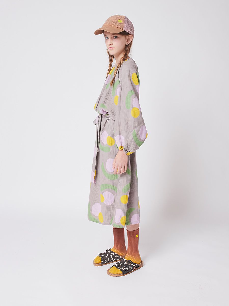 Girls Grey Fruits Printed Cotton Dress