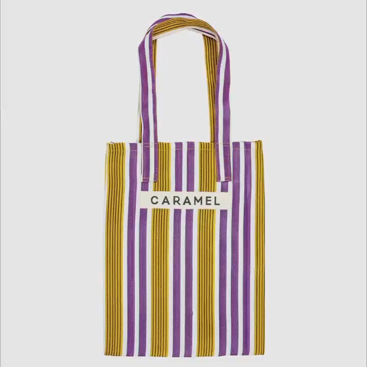 黄紫色条纹Logo手提袋(39x31cm)