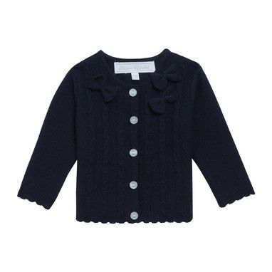Baby Girls Navy Blue Knitted Cardigan With Bow Trims - CÉMAROSE | Children's Fashion Store