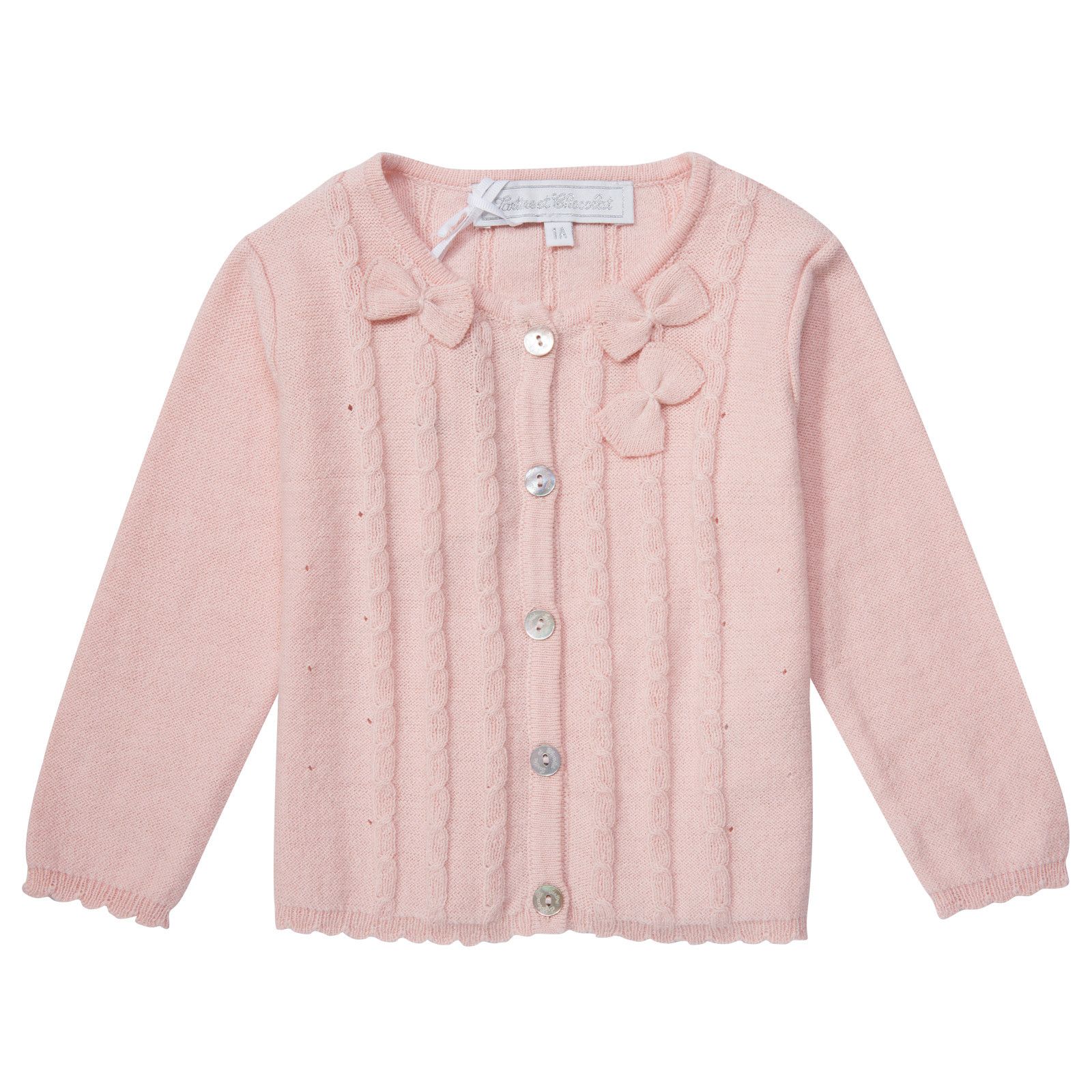 Baby Girls Pink Knitted Cardigan With Bow Trims - CÉMAROSE | Children's Fashion Store - 1