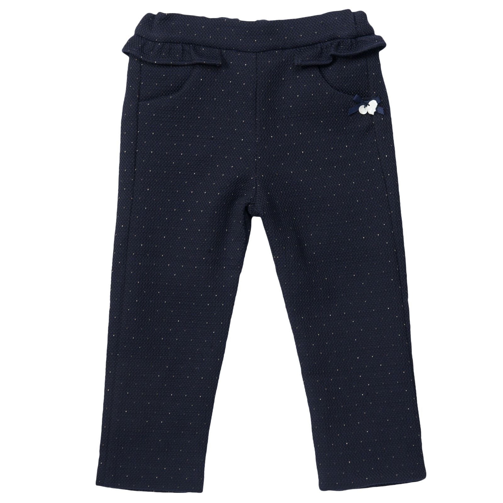 Baby Girls Navy Blue Flounce Waistband Trouses With Bow Trims - CÉMAROSE | Children's Fashion Store - 1