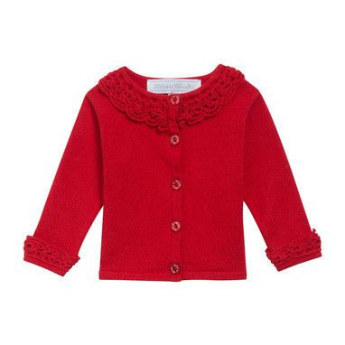 Baby Girls Red Cardigan With Crochet Knit Trims - CÉMAROSE | Children's Fashion Store