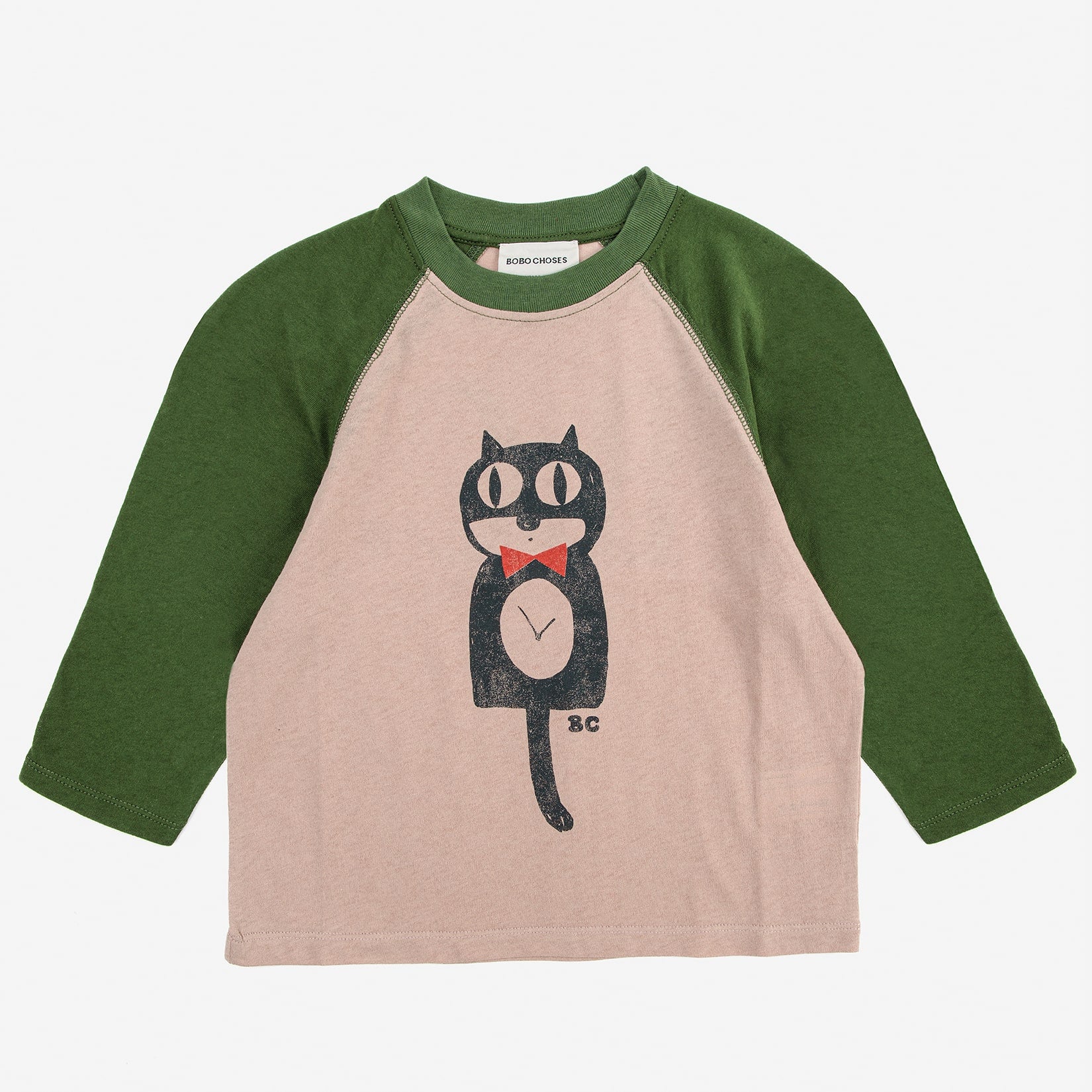Boys & Girls Green Cat Printed Cotton T-Shirt