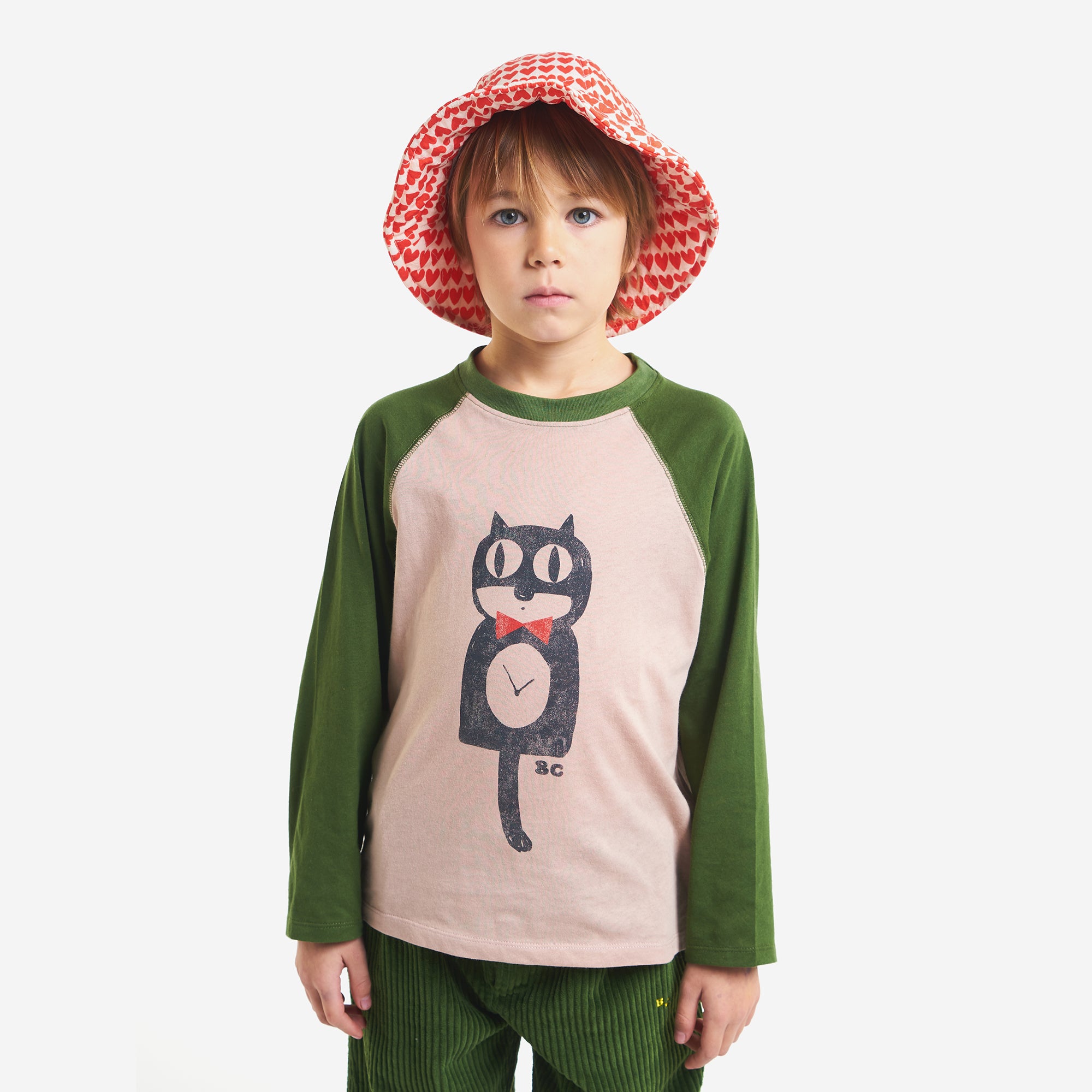 Boys & Girls Green Cat Printed Cotton T-Shirt
