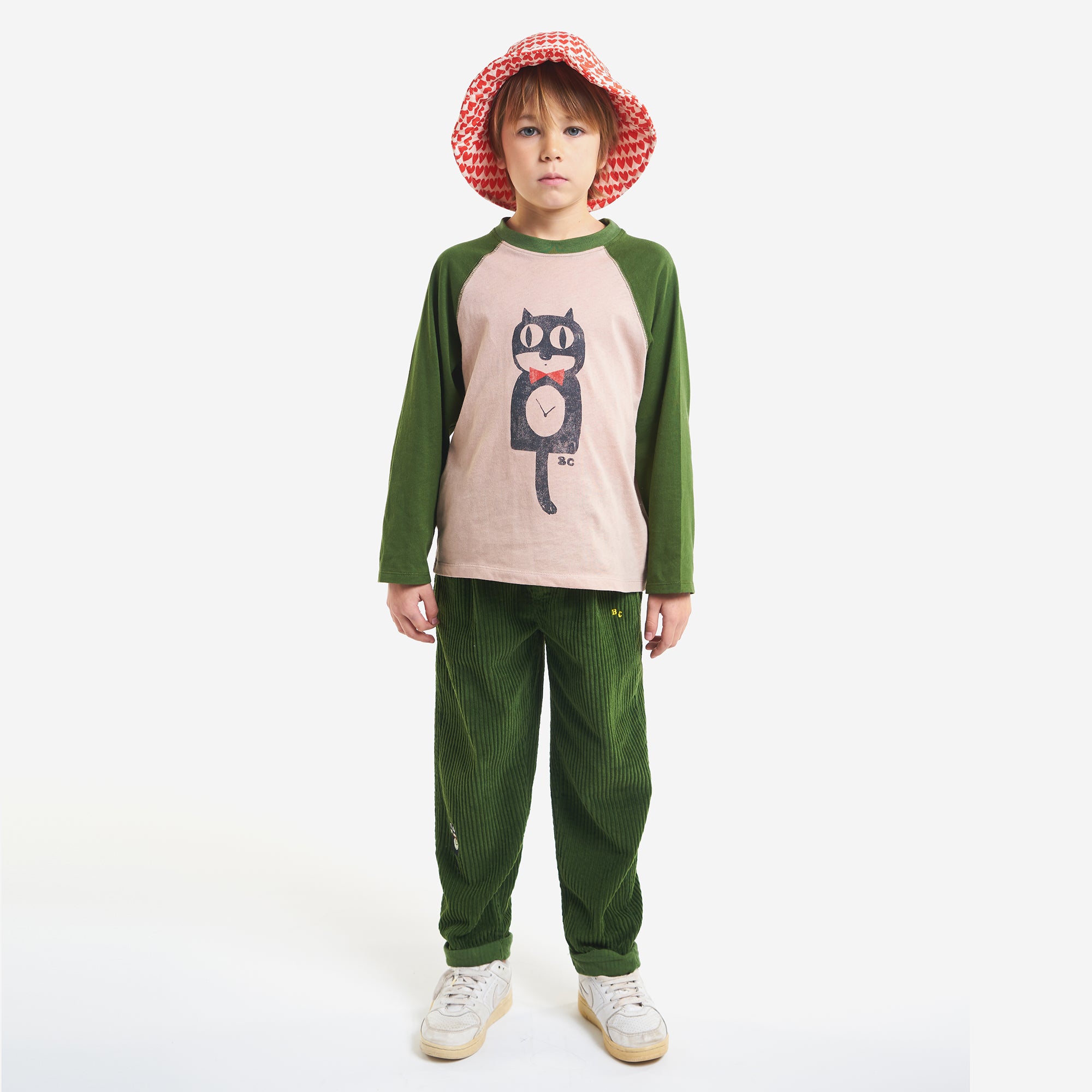 Boys & Girls Green Cat Printed Cotton T-Shirt