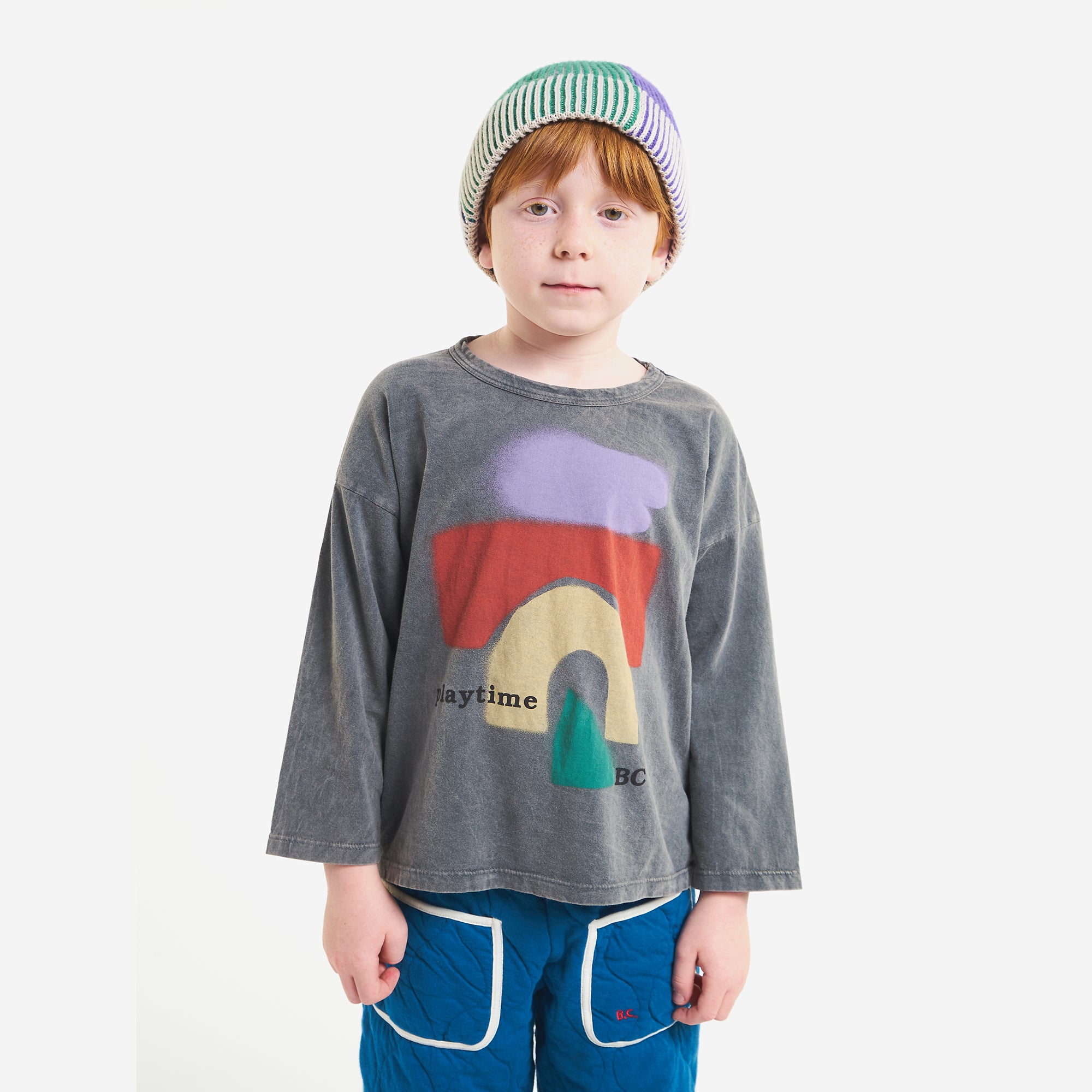 Boys & Girls Grey Printed Cotton T-Shirt