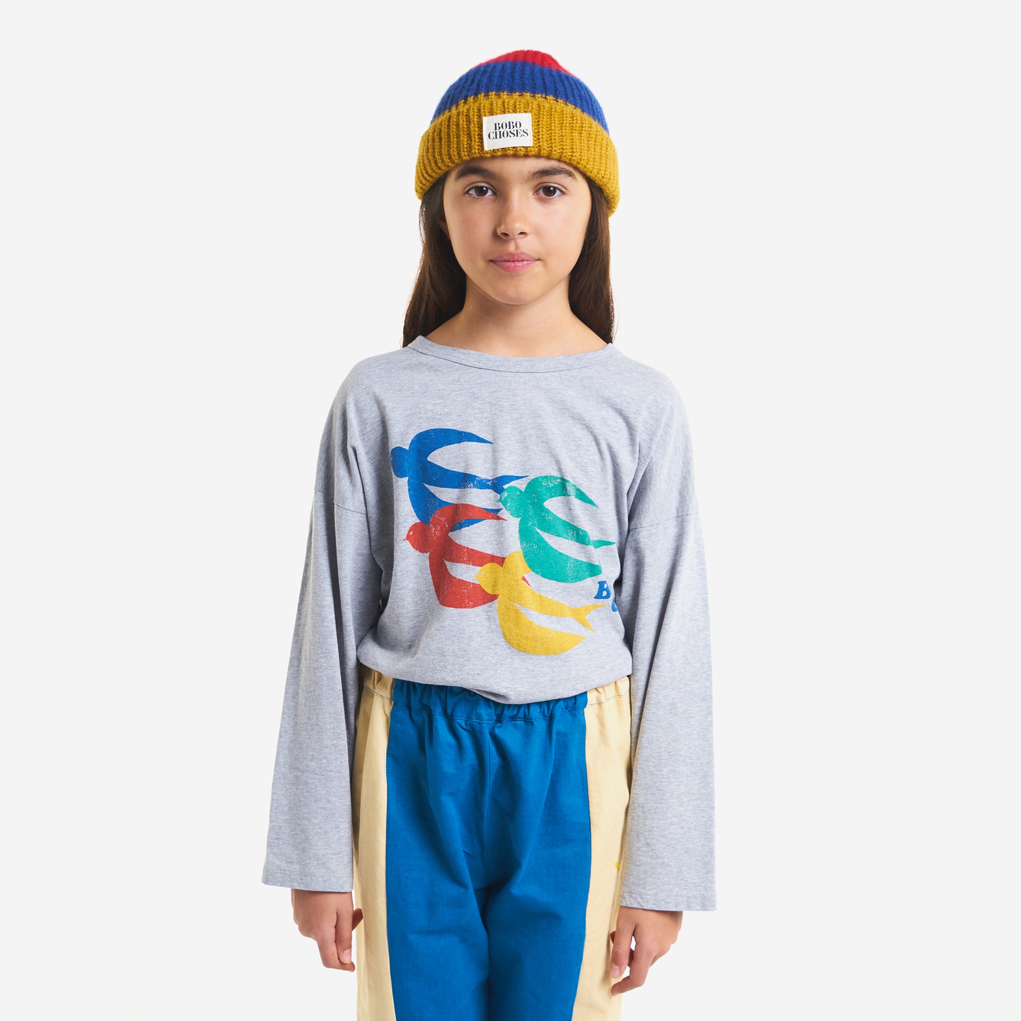 Boys & Girls Grey Birds Printed Cotton T-Shirt