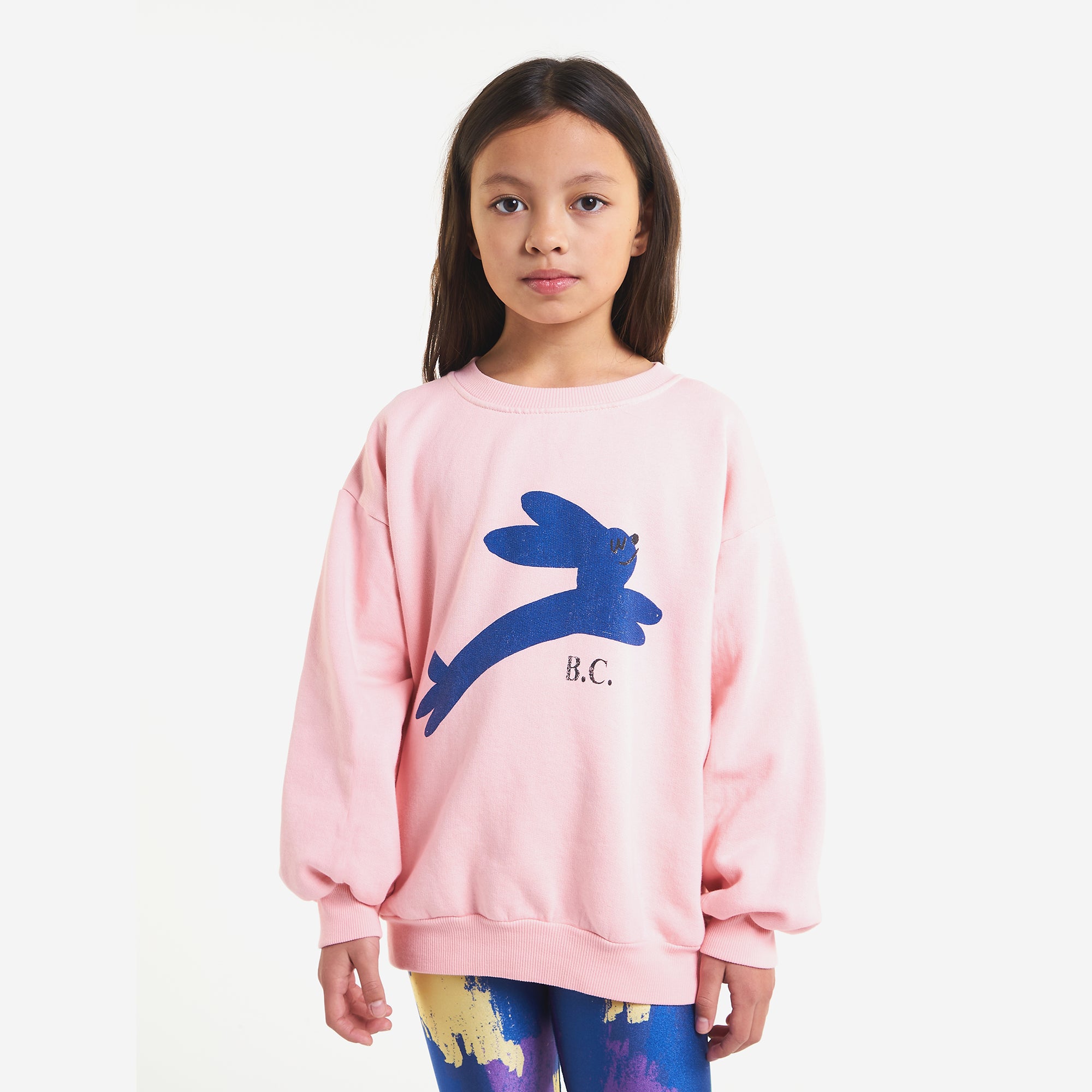 Girls Pink Jumping Hare Printed Cotton Sweatshirt