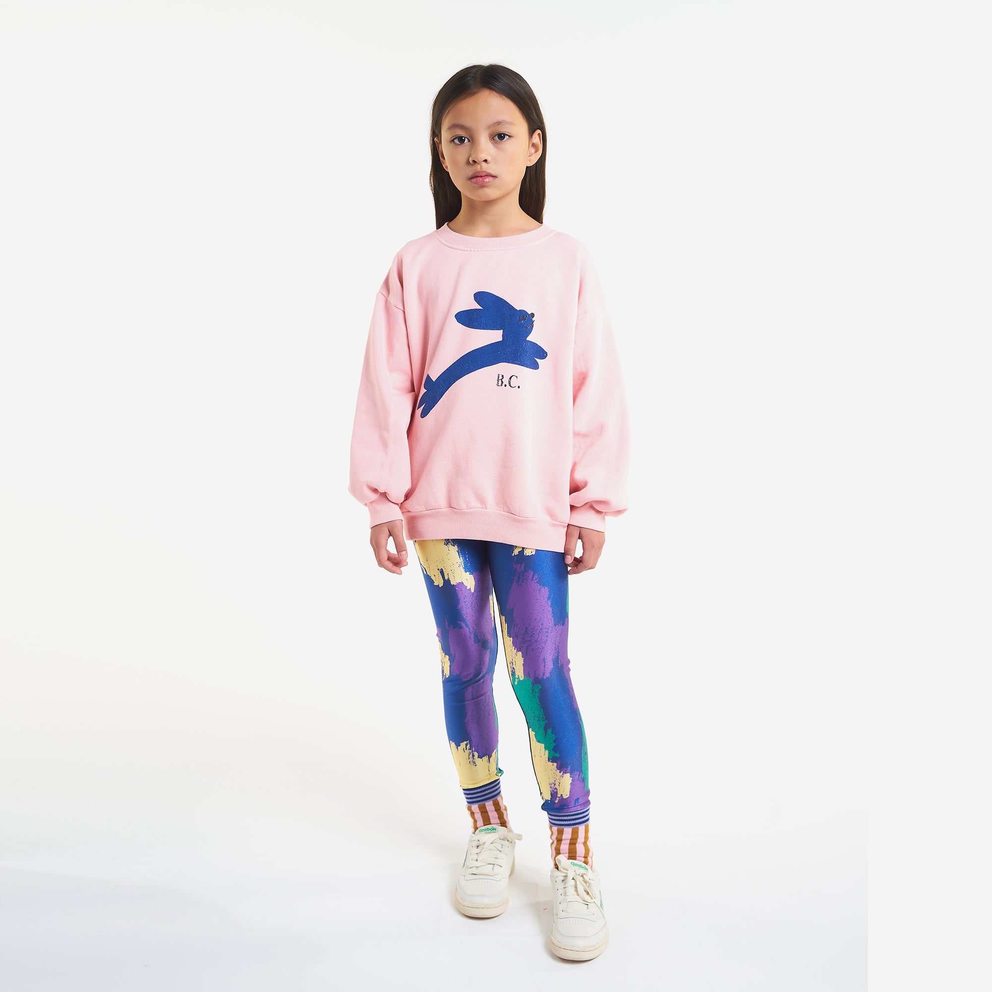 Girls Pink Jumping Hare Printed Cotton Sweatshirt