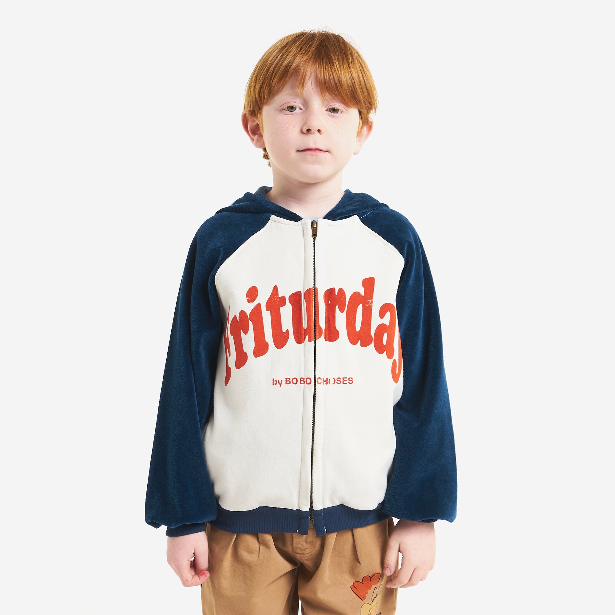 Boys & Girls Beige Logo Zip-Up Sweatshirt