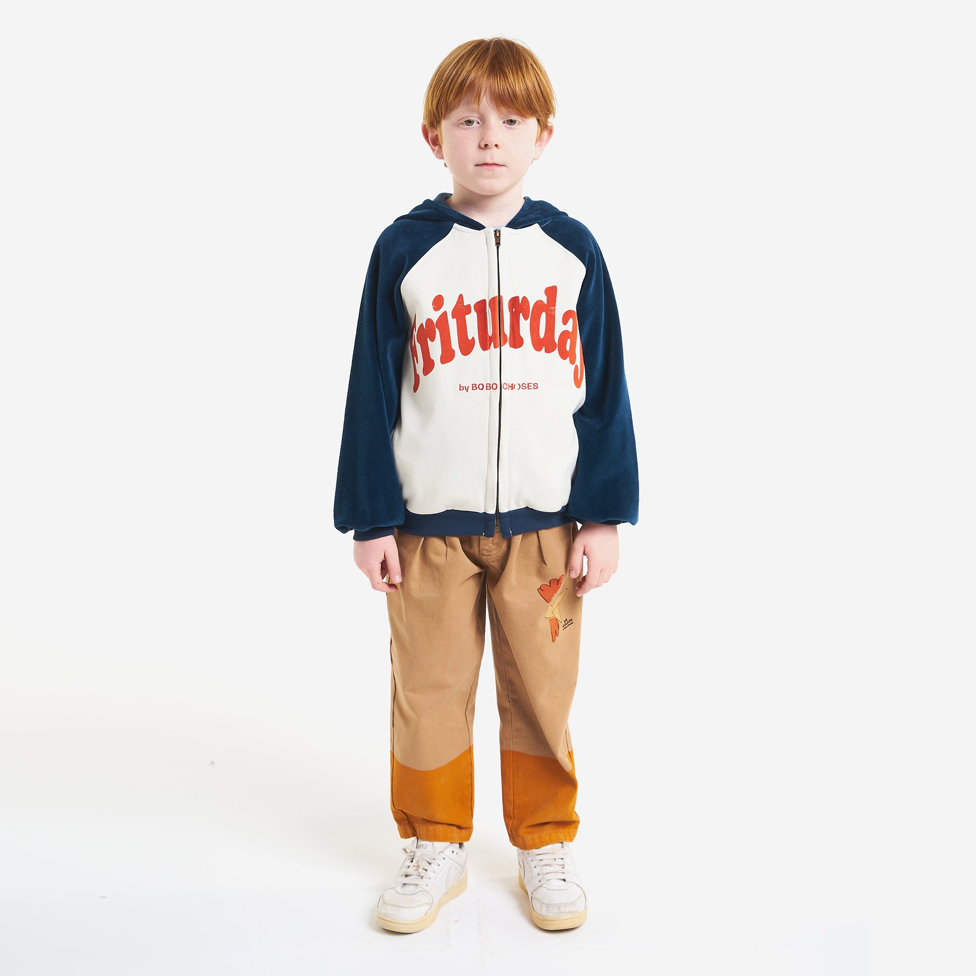 Boys & Girls Beige Logo Zip-Up Sweatshirt