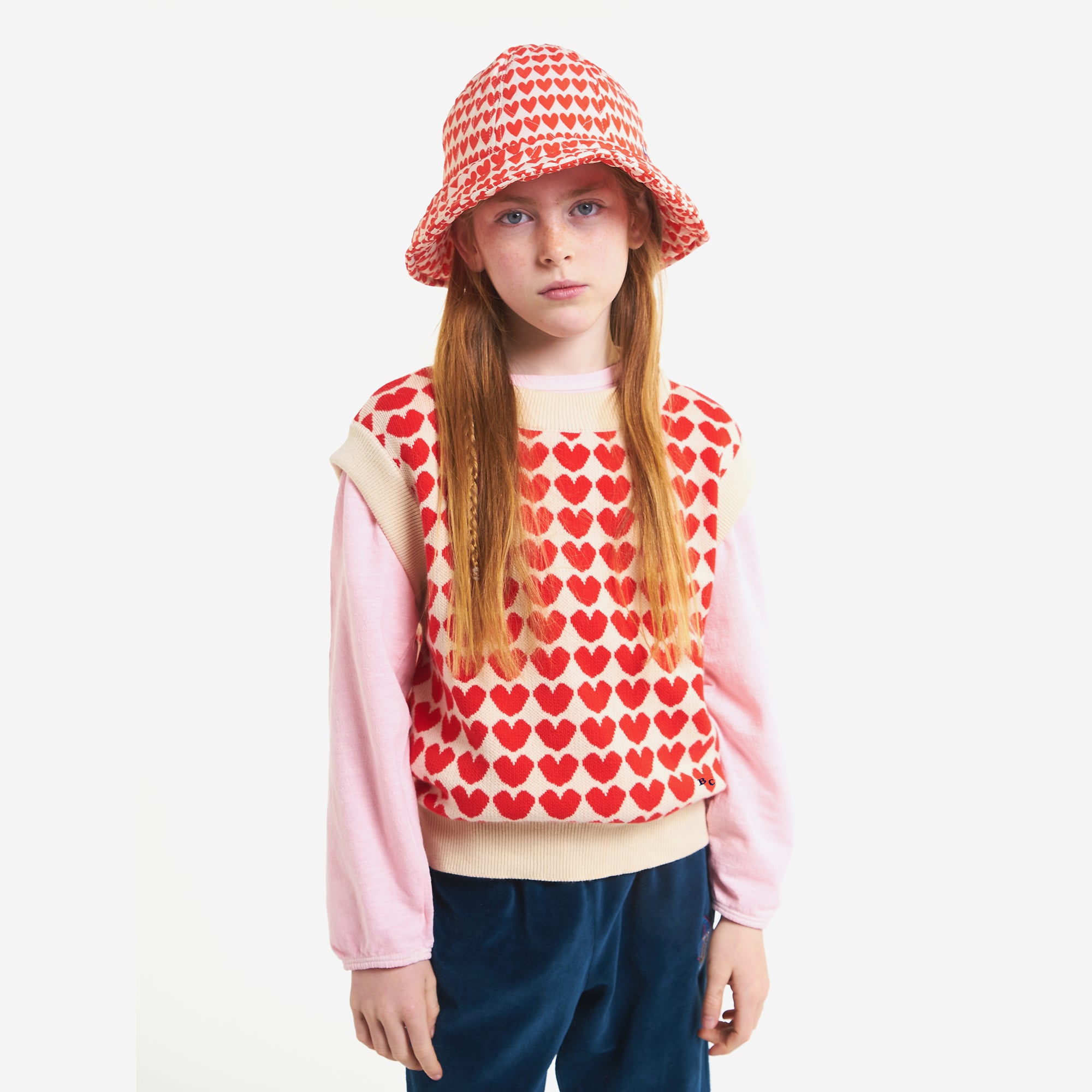 Girls Beige Heart Cotton Vest