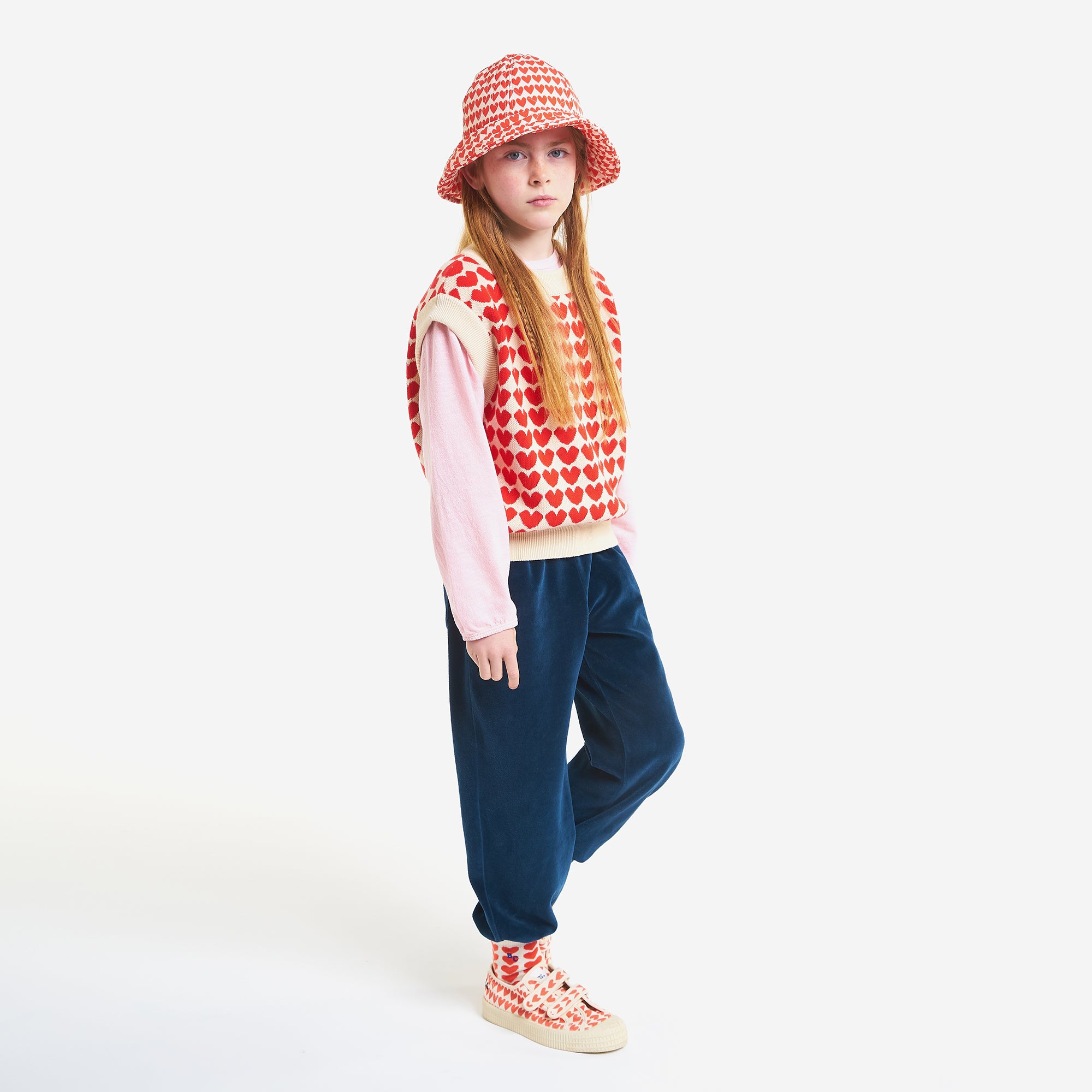 Girls Beige Heart Cotton Vest