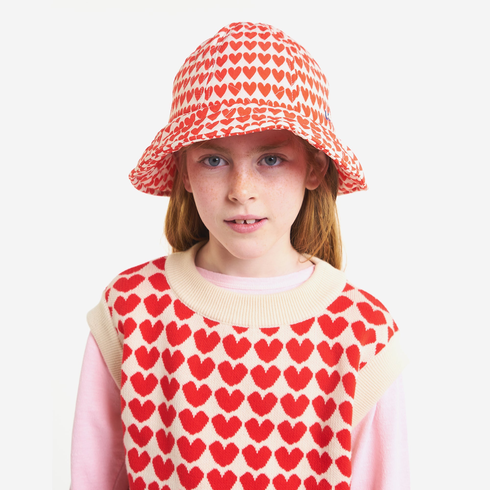 Girls Red Heart Bucket Hat