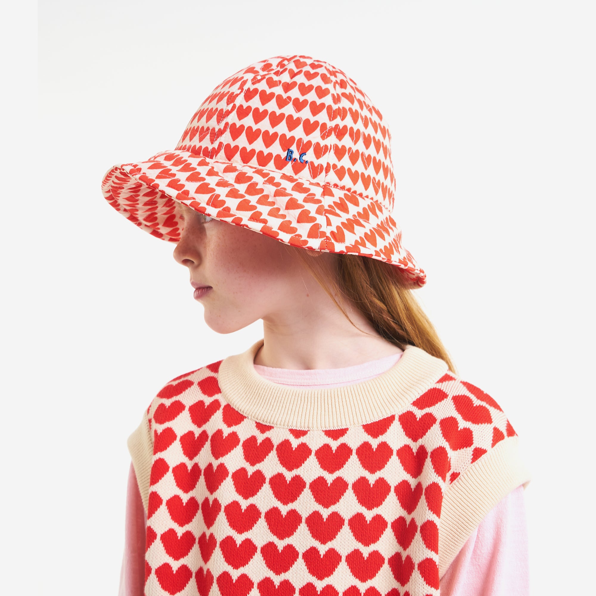 Girls Red Heart Bucket Hat