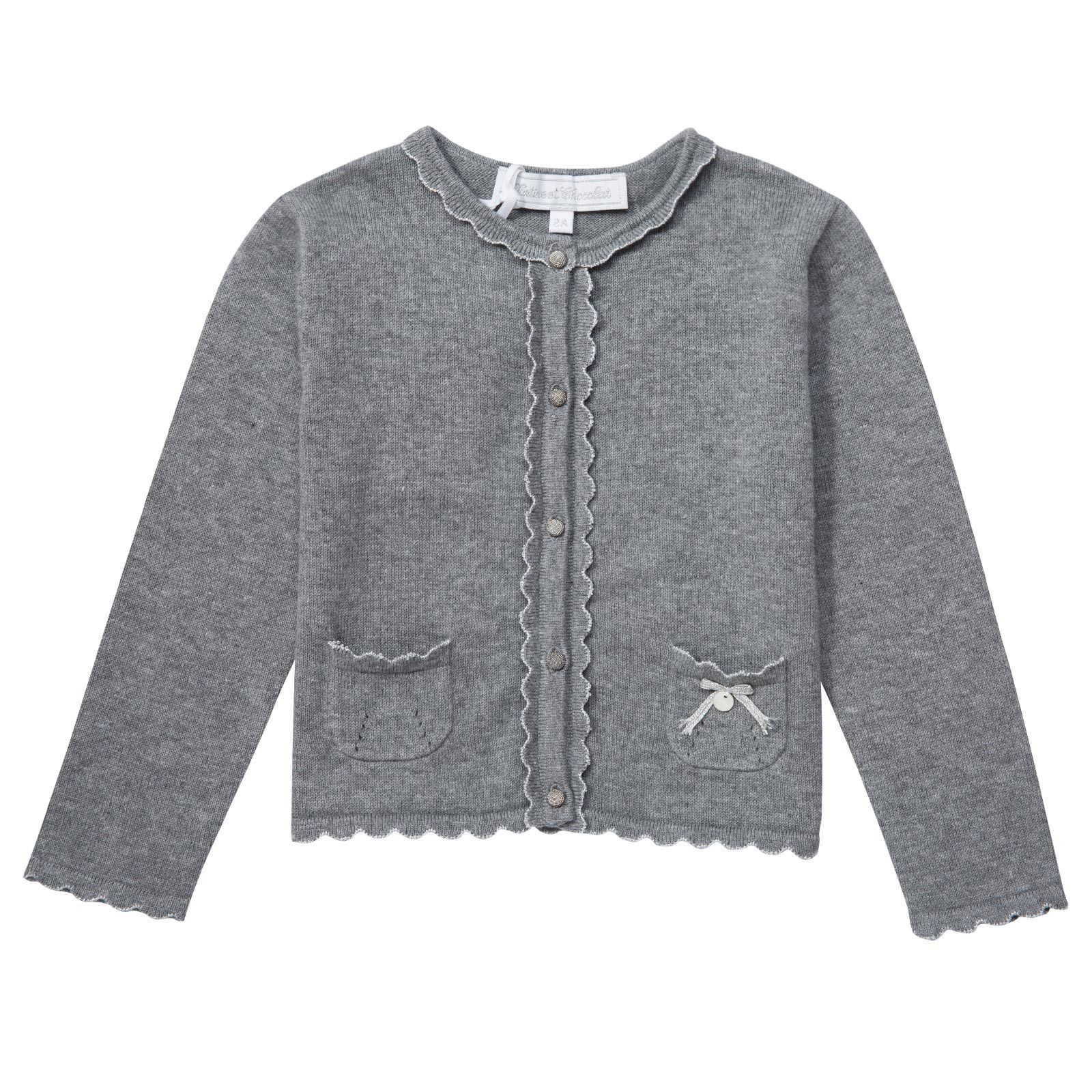 Baby Girls Grey Knitted Gold Lurex Thread Trims Cardigan - CÉMAROSE | Children's Fashion Store - 1