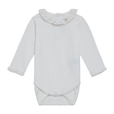 Baby Girls White Cotton Jersey Bobyvest With Silver Lace Collar - CÉMAROSE | Children's Fashion Store
