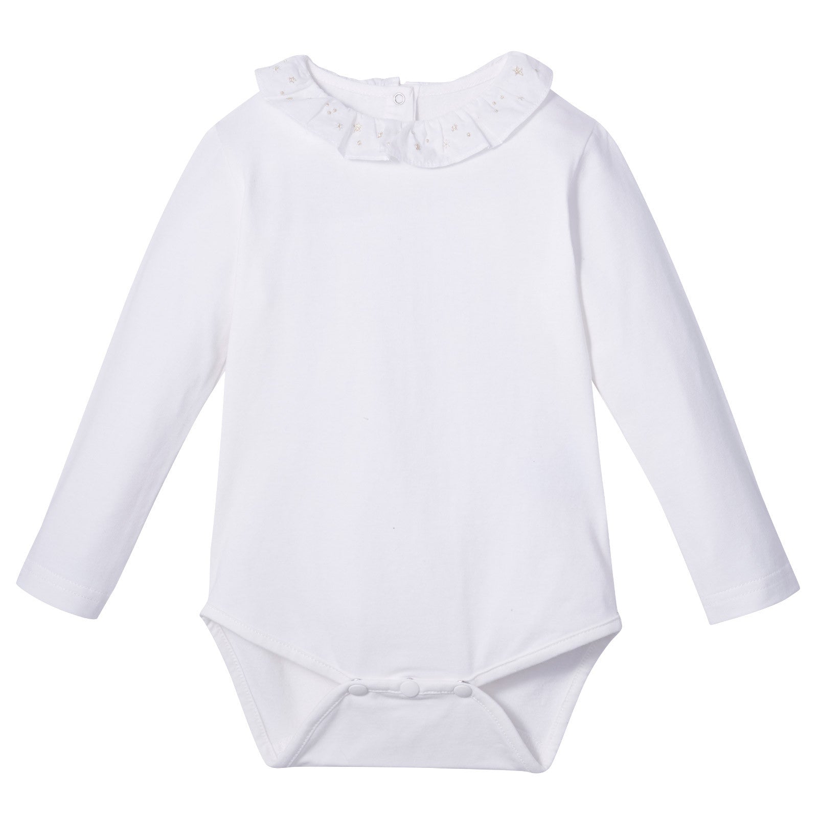 Baby Girls Ivory Cotton Jersey Bodyvest est With Embroidery Lace Collar - CÉMAROSE | Children's Fashion Store - 1