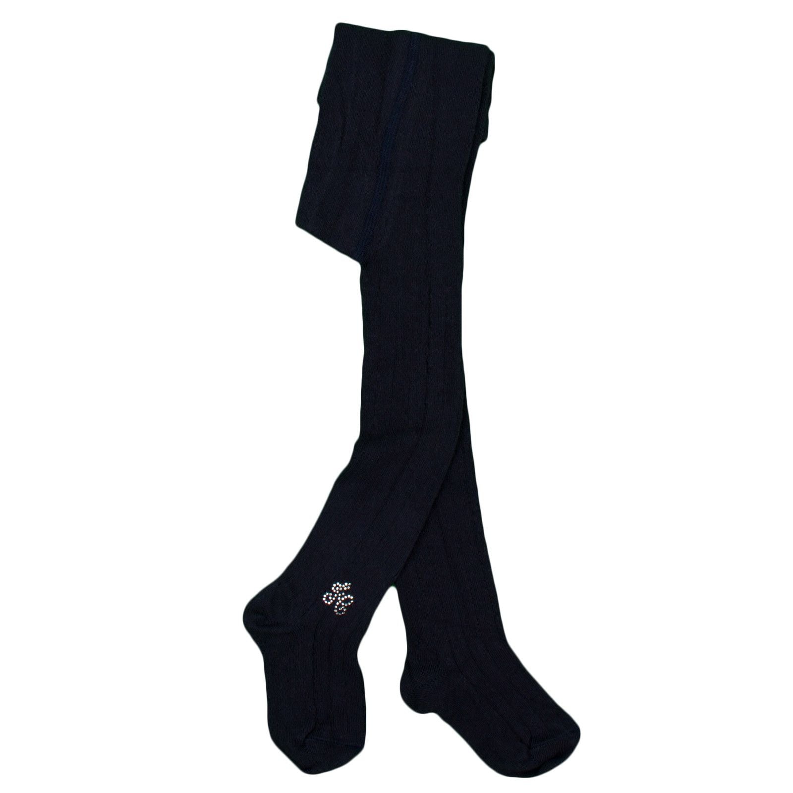 Baby Girls Navy Blue Diamante Logo Cotton Tights - CÉMAROSE | Children's Fashion Store - 1