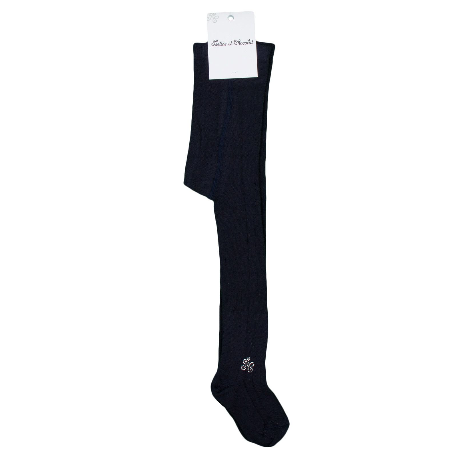 Baby Girls Navy Blue Diamante Logo Cotton Tights - CÉMAROSE | Children's Fashion Store - 2
