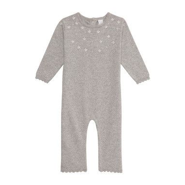 Baby Grey Star Printed Trims Babygrow - CÉMAROSE | Children's Fashion Store