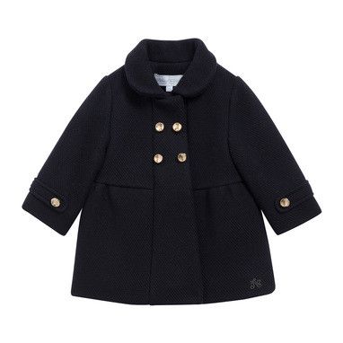 Baby Girls Navy Blue Woven Wllen Coat - CÉMAROSE | Children's Fashion Store