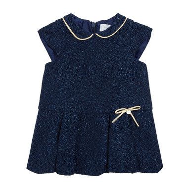 Baby Girls Navy Blue  Raised Jacquard Party Dress With Bow Trims - CÉMAROSE | Children's Fashion Store