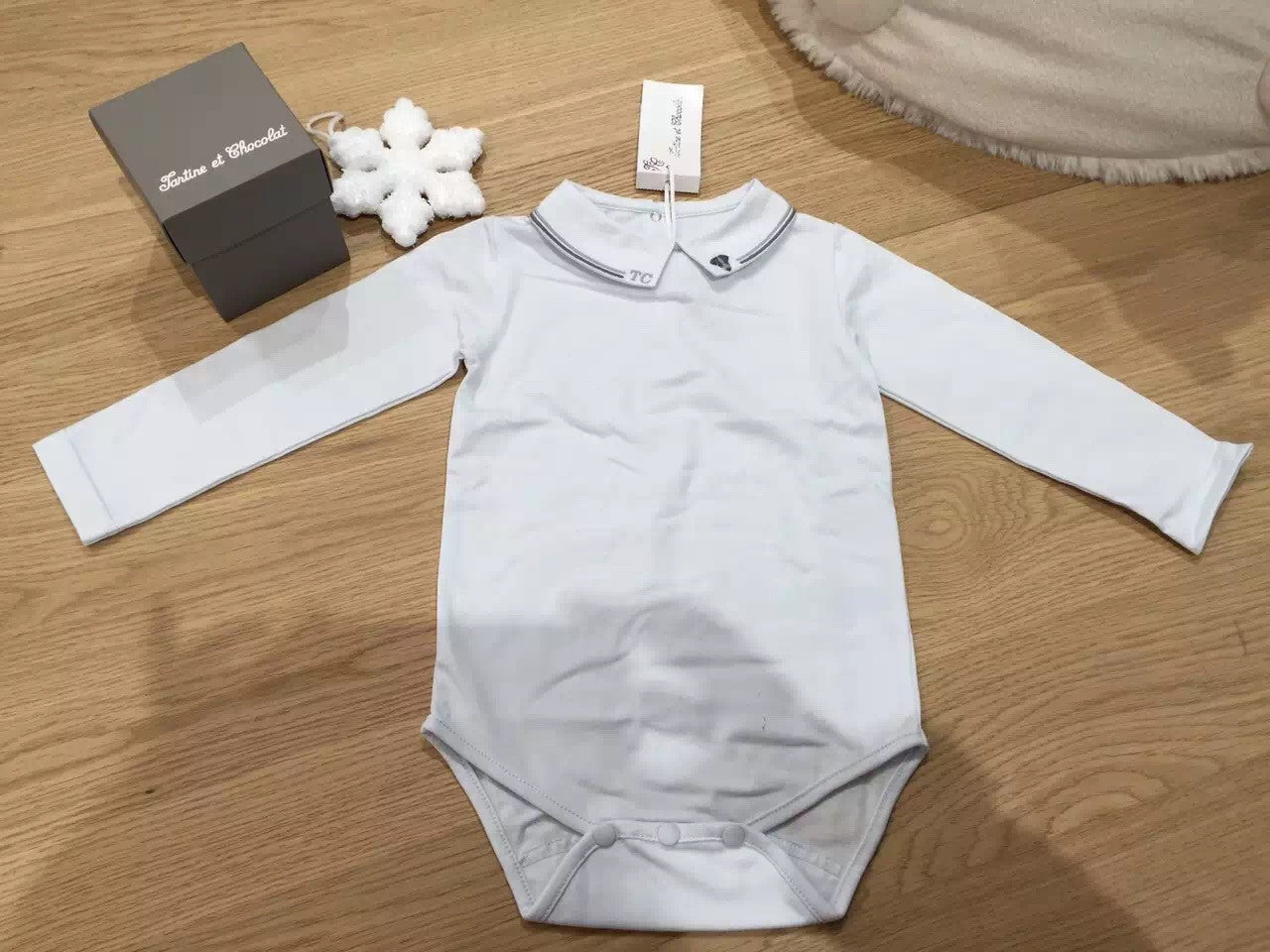 Baby Boys Light Blue Cotton Jersey Bodysuit With Polo Shirt Collar - CÉMAROSE | Children's Fashion Store