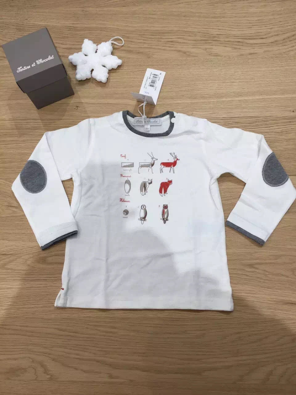 Baby Boys White Dinosaur Prrinted Contrast Elbow Pads T-Shirt - CÉMAROSE | Children's Fashion Store