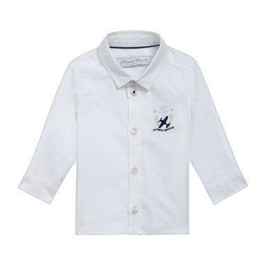 Baby Boys White Embroidered Monogram Cotton Poplin Shirt - CÉMAROSE | Children's Fashion Store