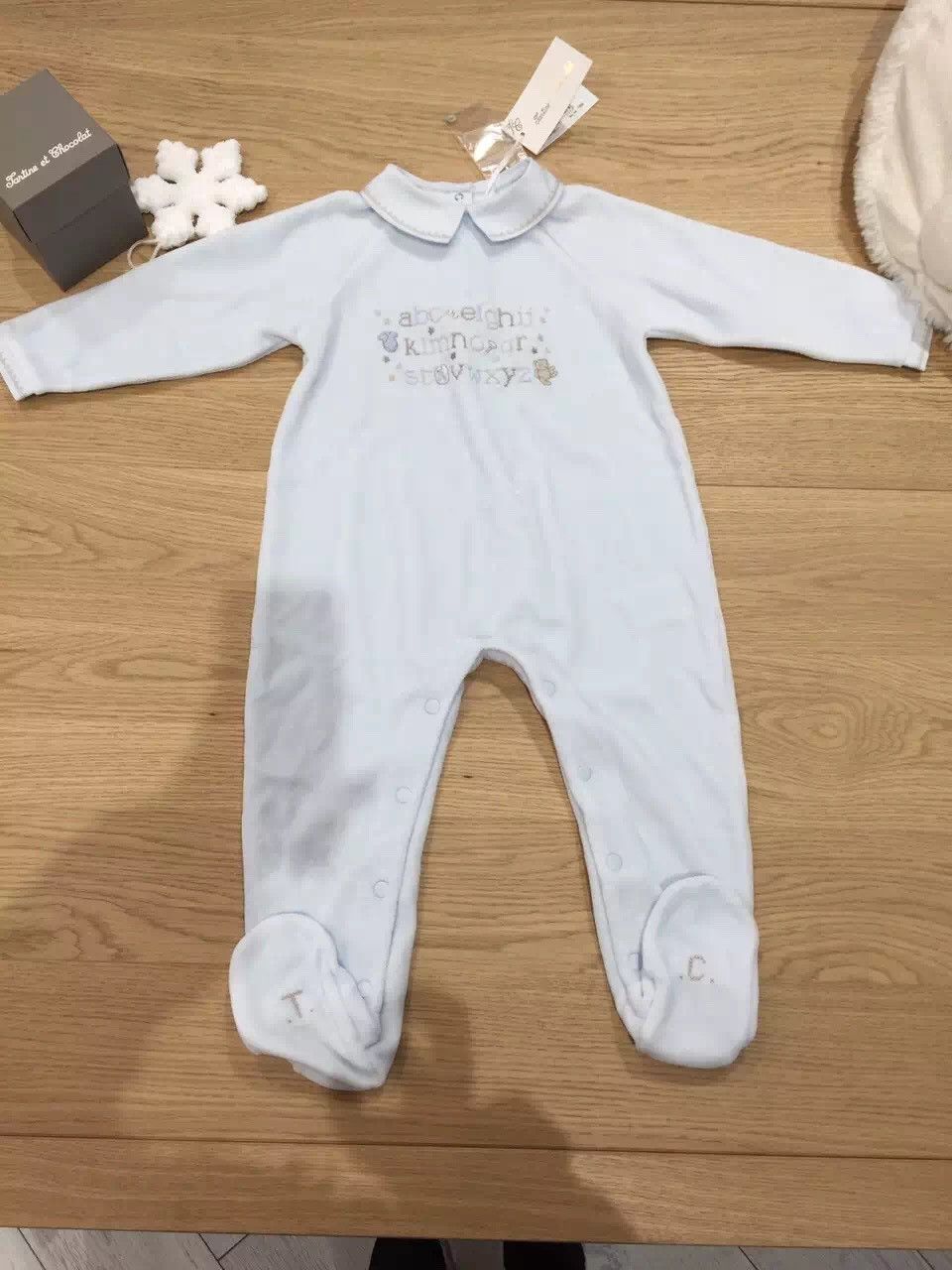 Baby Blue Velour Babygrow With Alphabet Print - CÉMAROSE | Children's Fashion Store