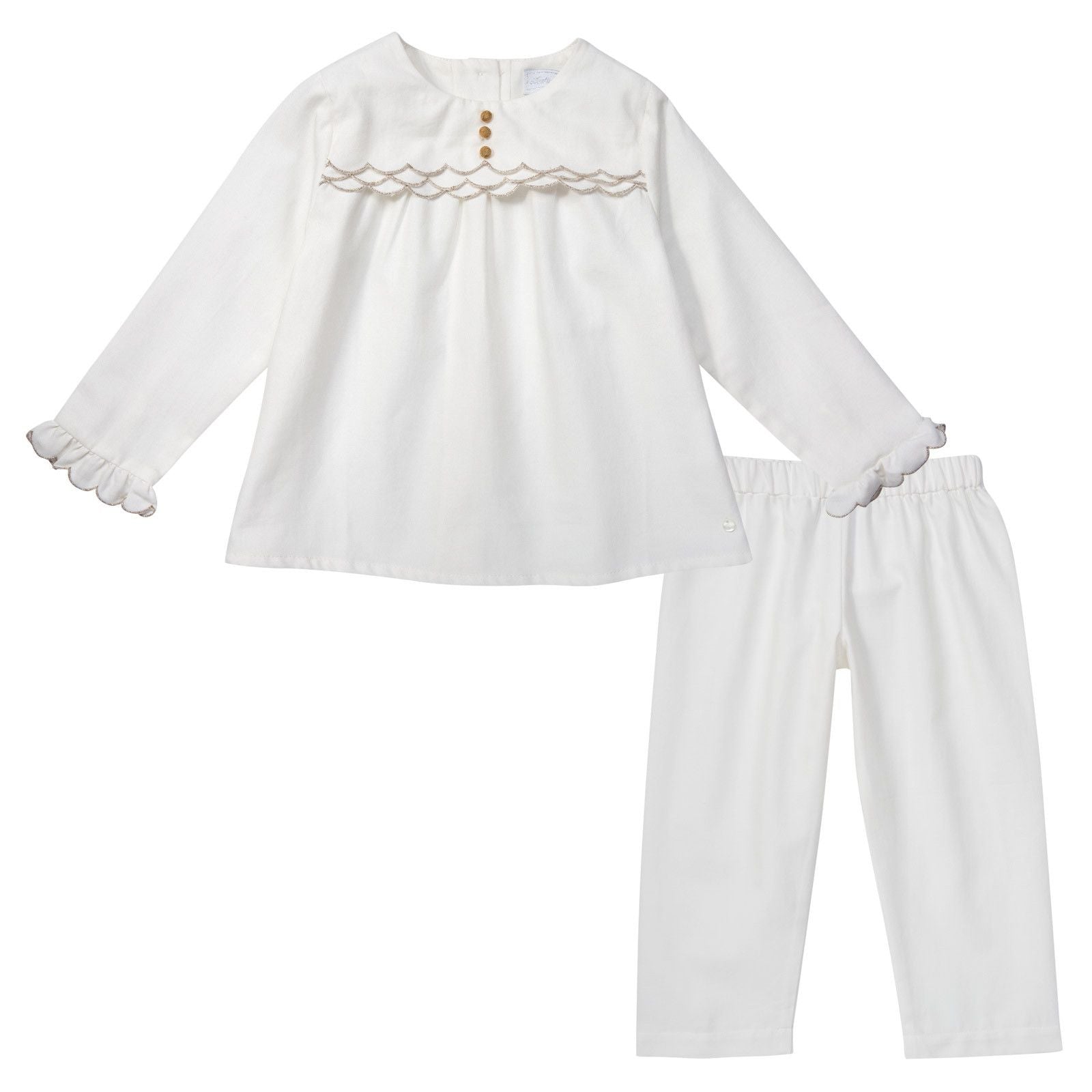 Baby White Cotton 2 Pice Babygrow With Silver Trims - CÉMAROSE | Children's Fashion Store - 1