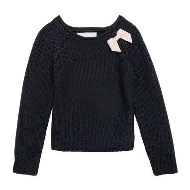 Baby Girls Navy Blue Bow Trims Knitted Sweater - CÉMAROSE | Children's Fashion Store