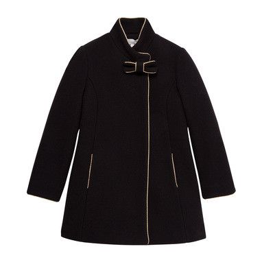 Baby Girls Navy Blue Woven Wllen Coat With Bow Trims - CÉMAROSE | Children's Fashion Store