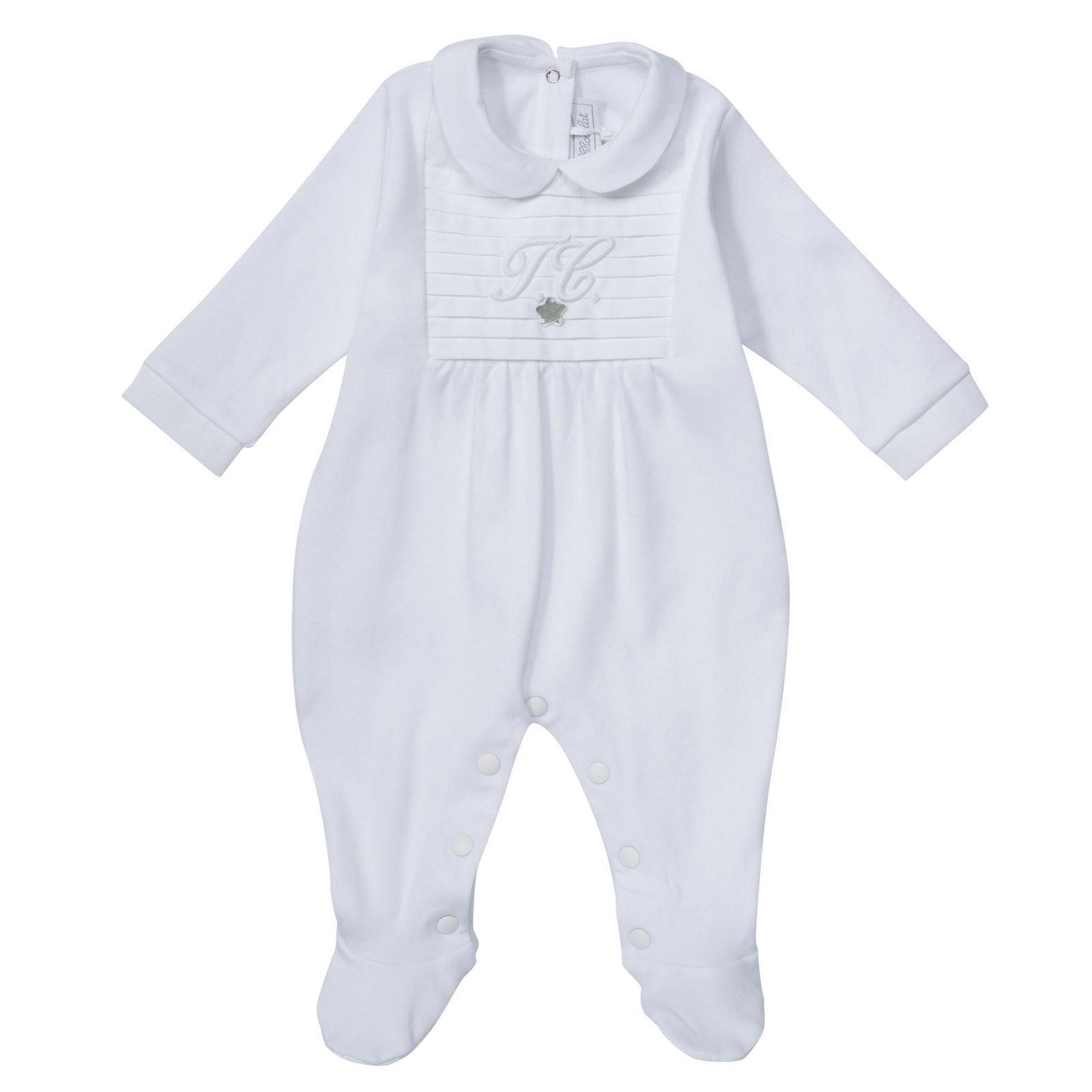 Baby White Babygrow with Embroidered Logo - CÉMAROSE | Children's Fashion Store - 1