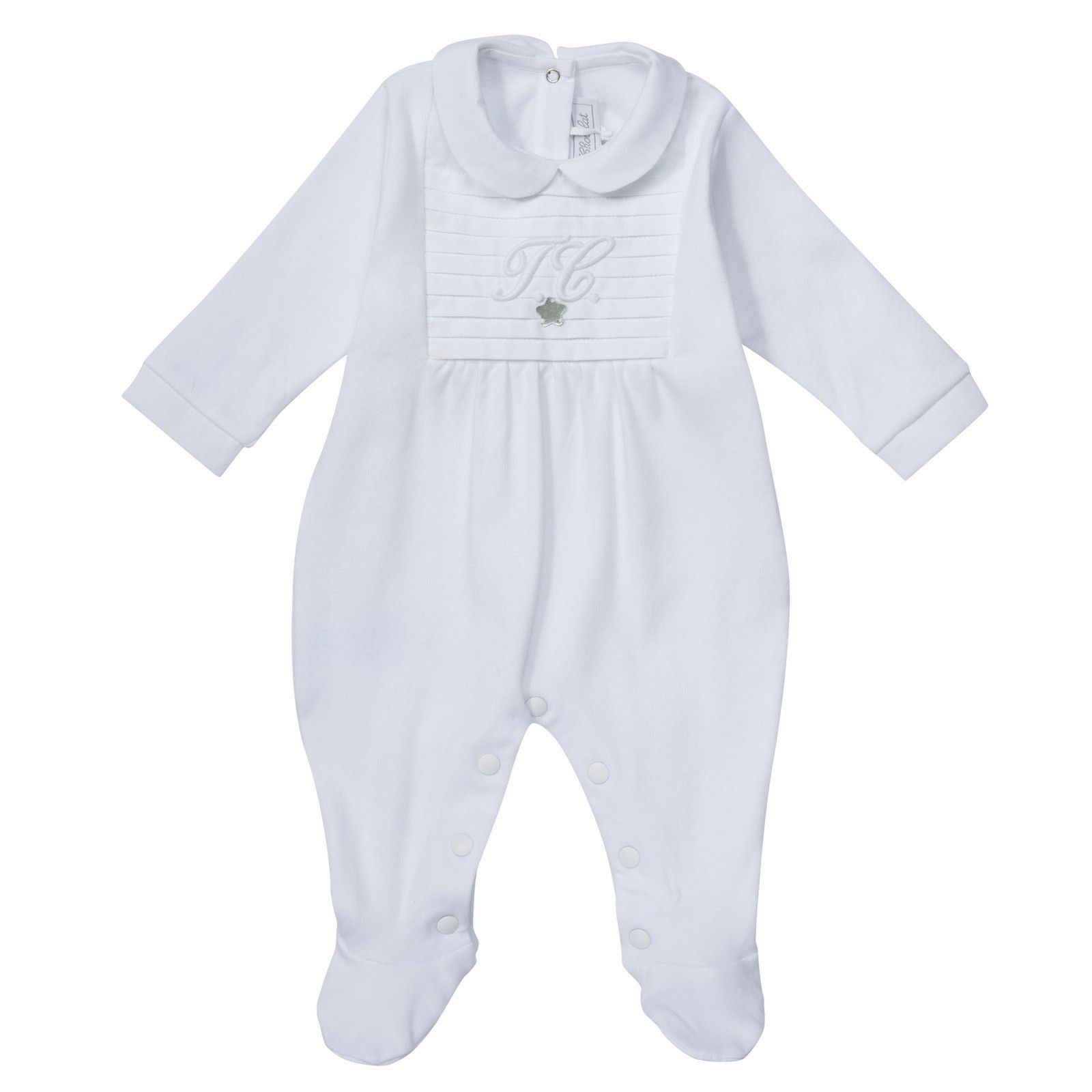 Baby White Babygrow with Embroidered Logo - CÉMAROSE | Children's Fashion Store - 1