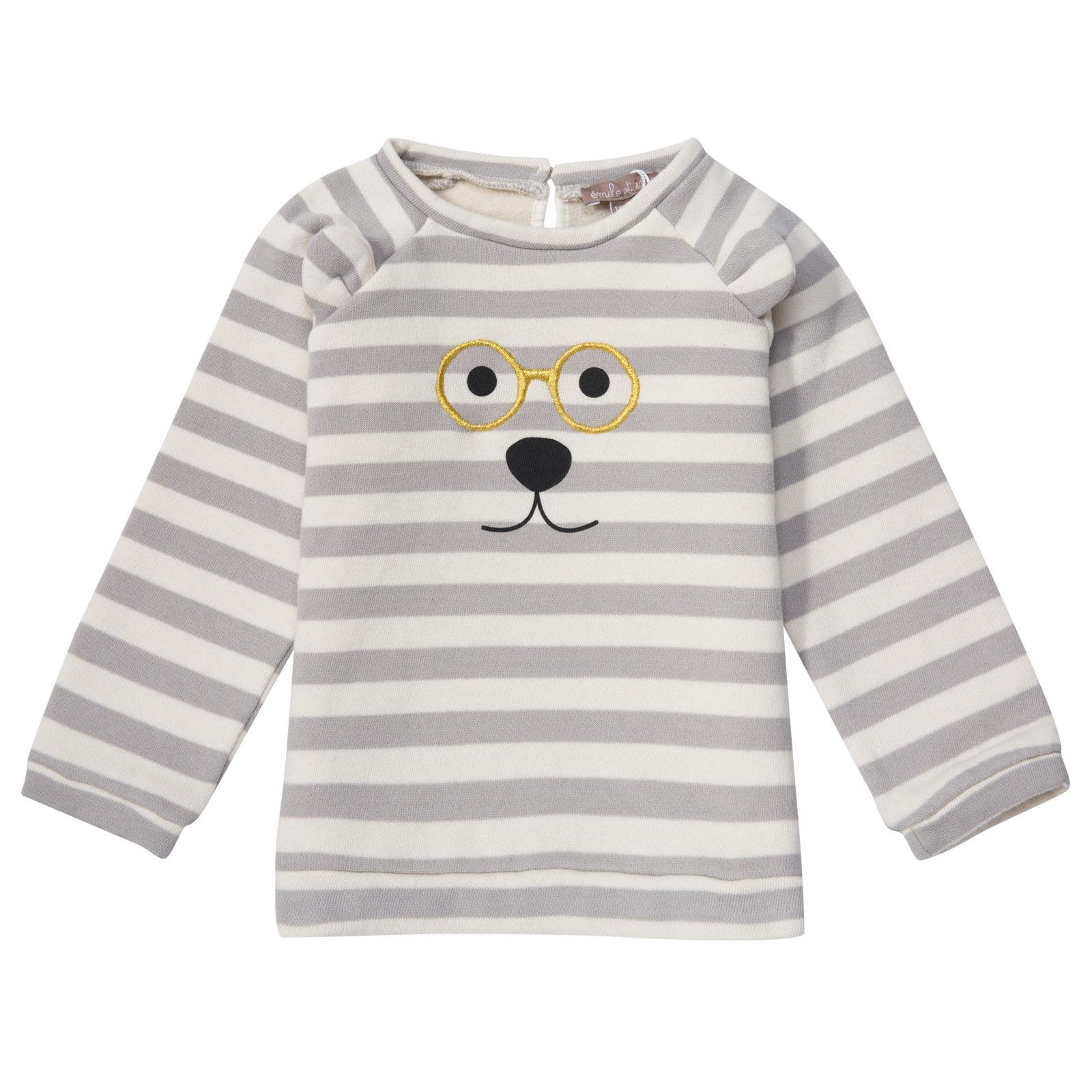 Baby Boys White&Grey Stripe Embroidered Monster Sweater - CÉMAROSE | Children's Fashion Store - 1