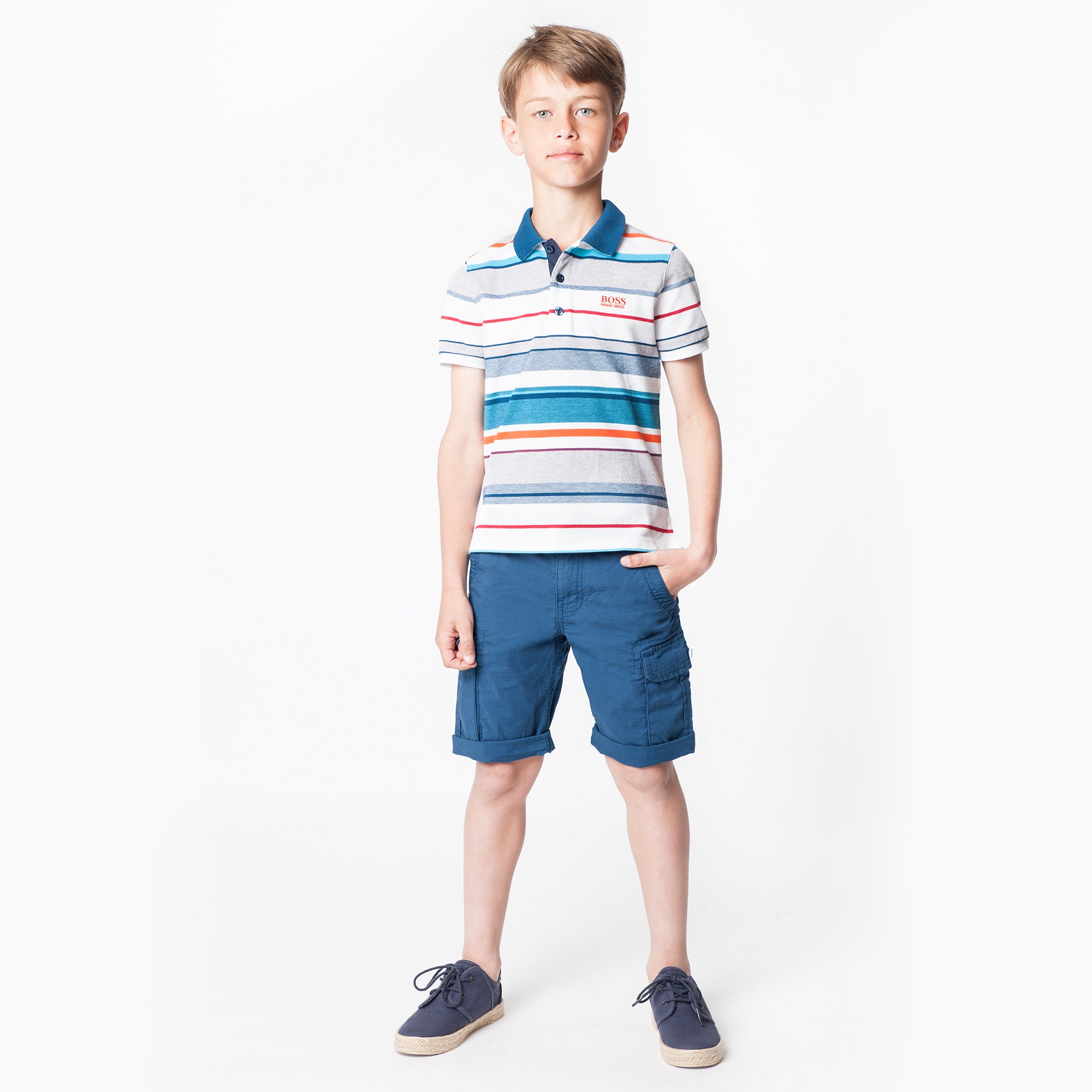 Boys White Check Logo Polo Shirt