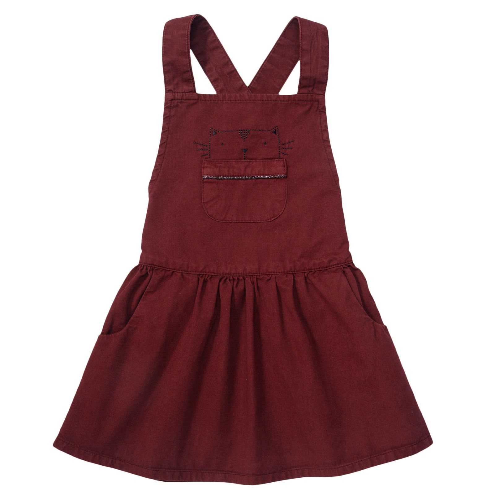 Girls Red Cat Pocket Dungaree Dress - CÉMAROSE | Children's Fashion Store - 1