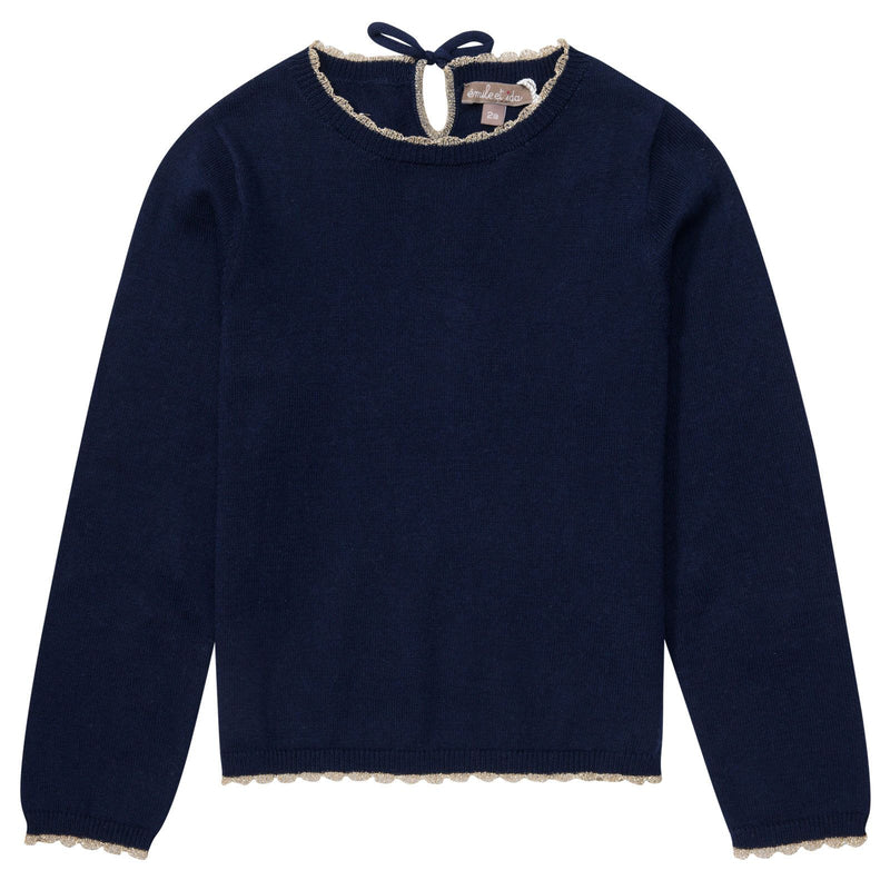 Girls Navy Blue Hearts Elbow Patches Sweater - CÉMAROSE | Children's Fashion Store - 1