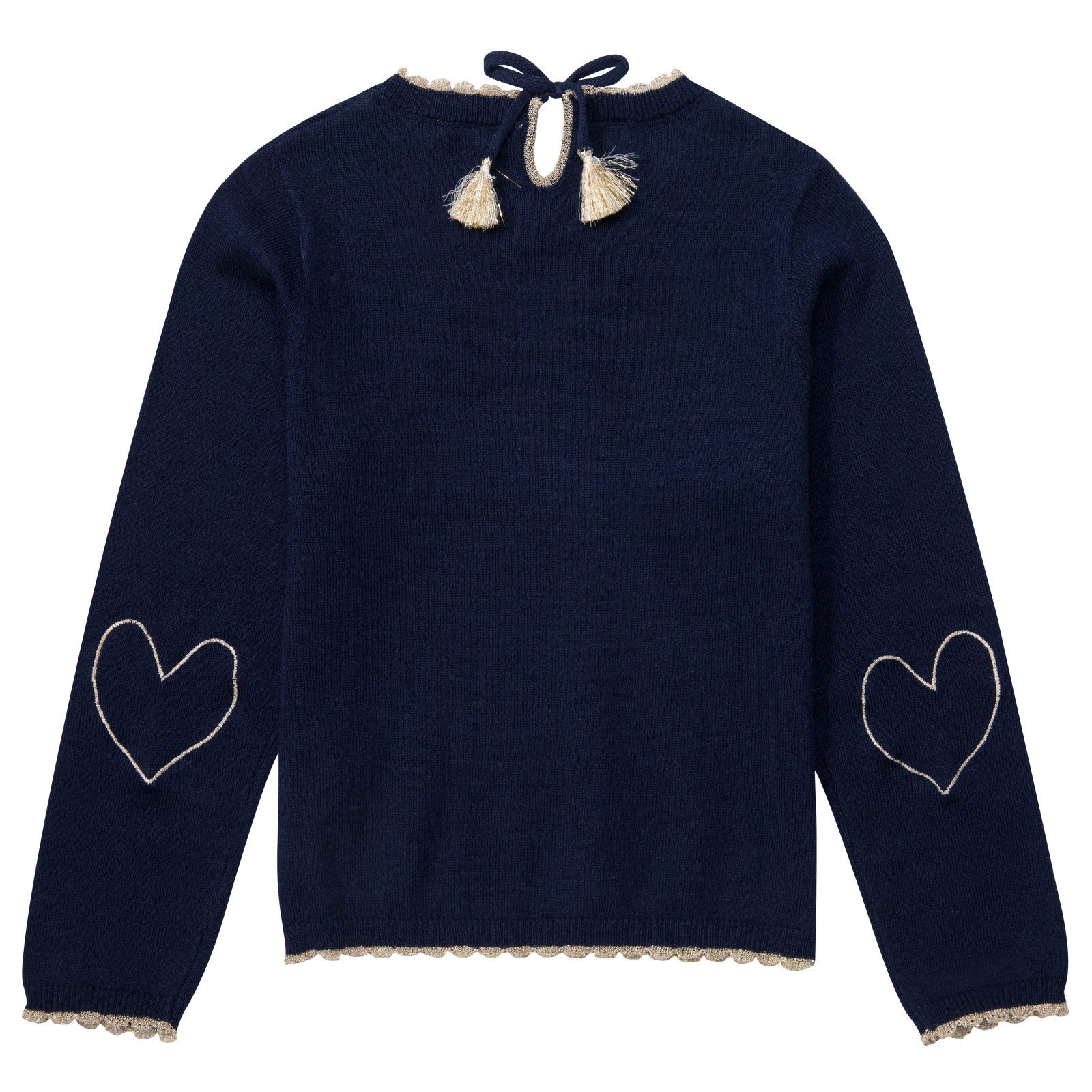 Girls Navy Blue Hearts Elbow Patches Sweater - CÉMAROSE | Children's Fashion Store - 2