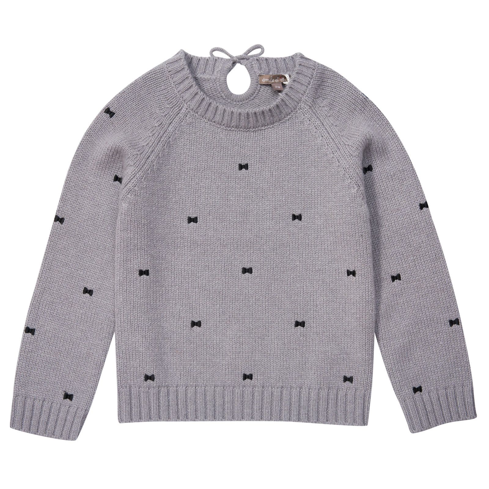Girls Grey Embroidered Bows Sweater - CÉMAROSE | Children's Fashion Store - 1