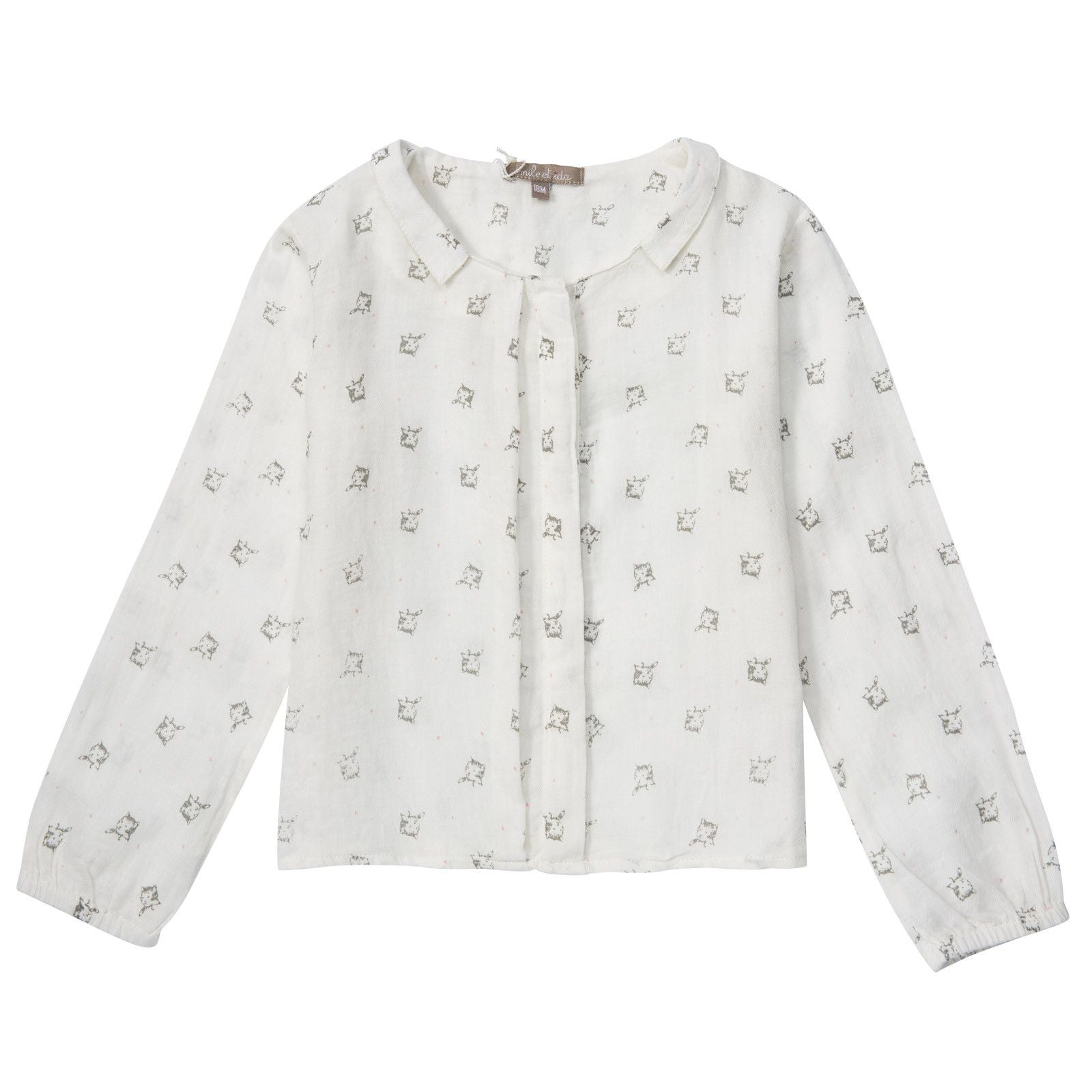 Girls Beige Cat Printed Cotton Blouse - CÉMAROSE | Children's Fashion Store - 1