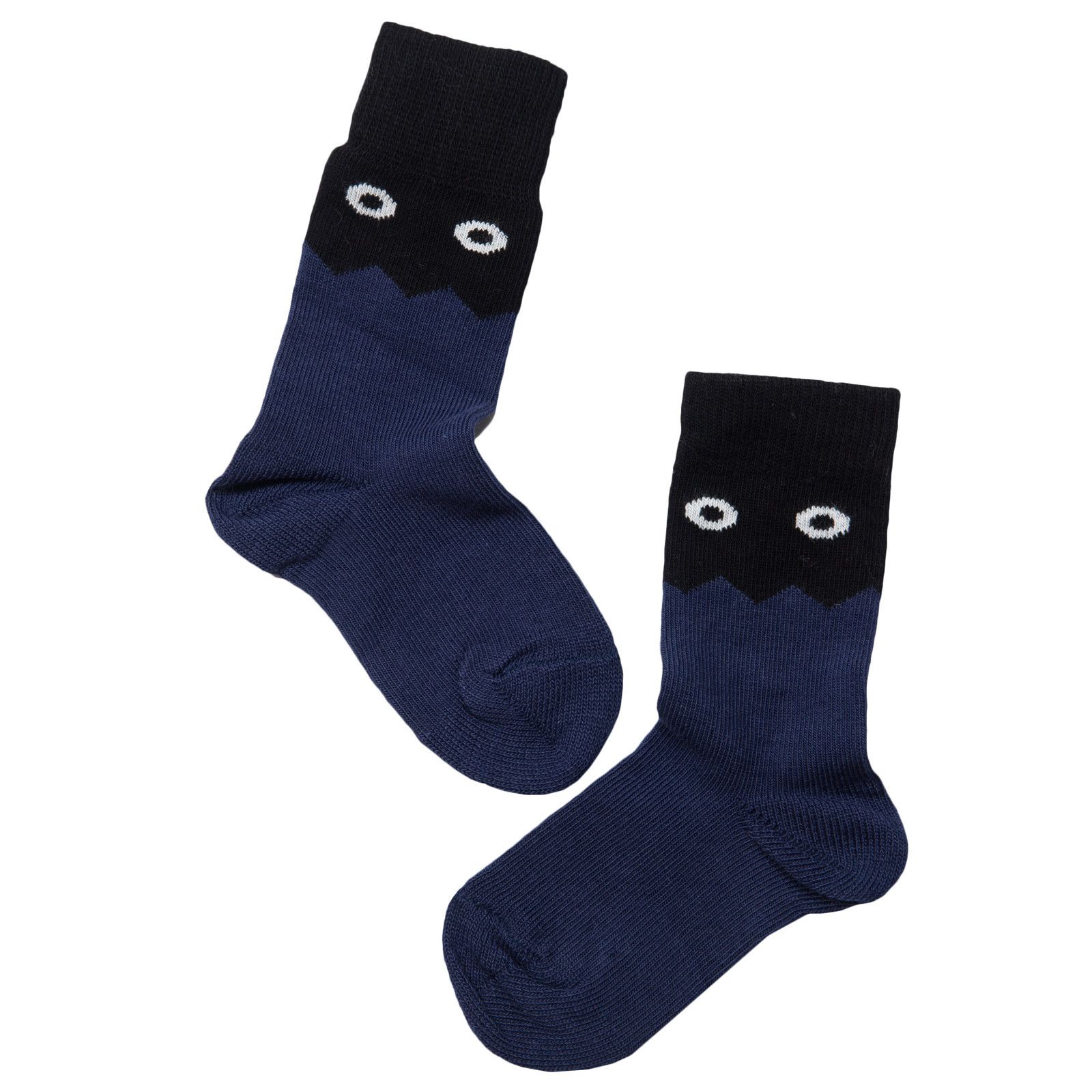 Boys Navy Blue Embroidered Monster Two-tone Socks - CÉMAROSE | Children's Fashion Store - 1