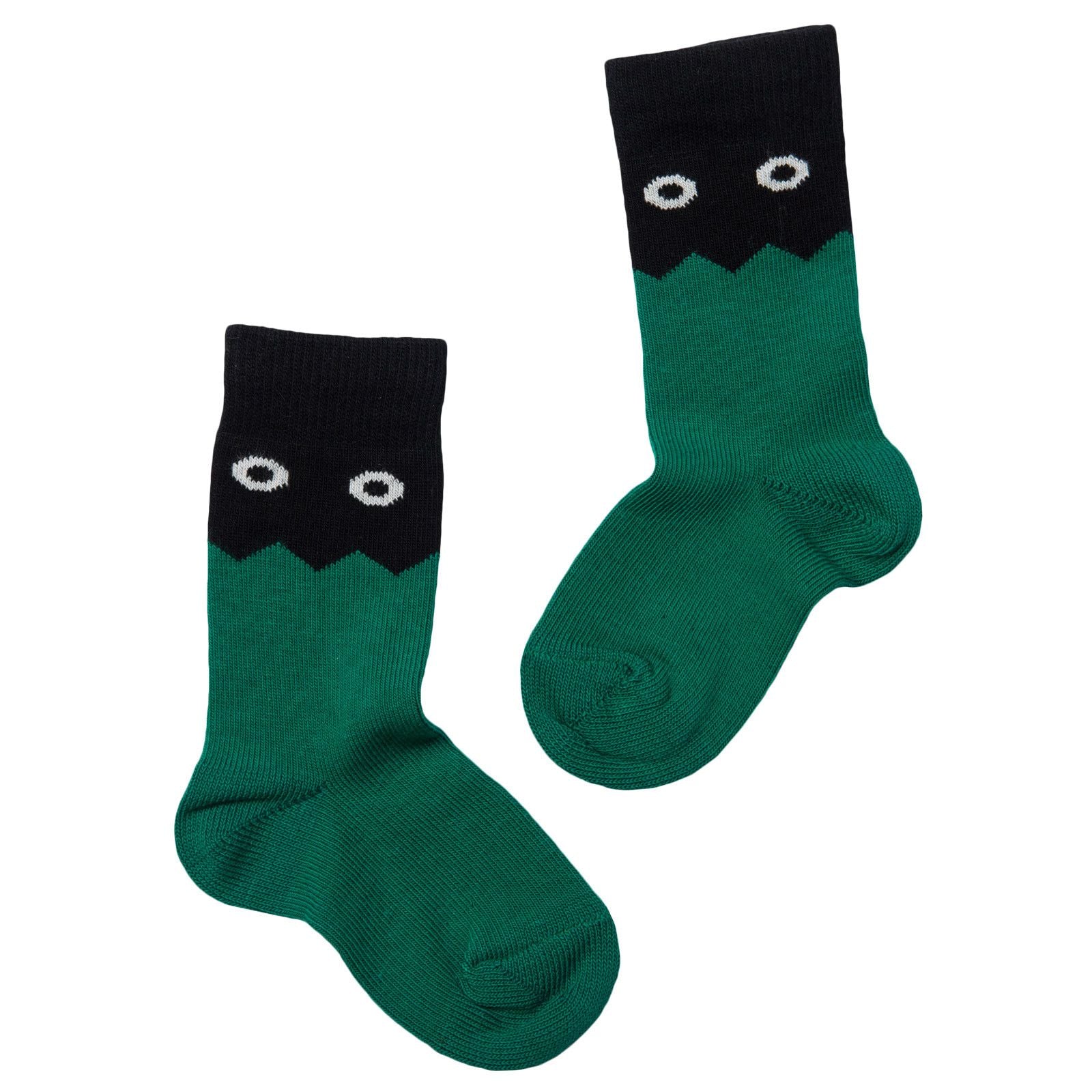 Boys Green Embroidered Monster Two-tone Socks - CÉMAROSE | Children's Fashion Store - 1