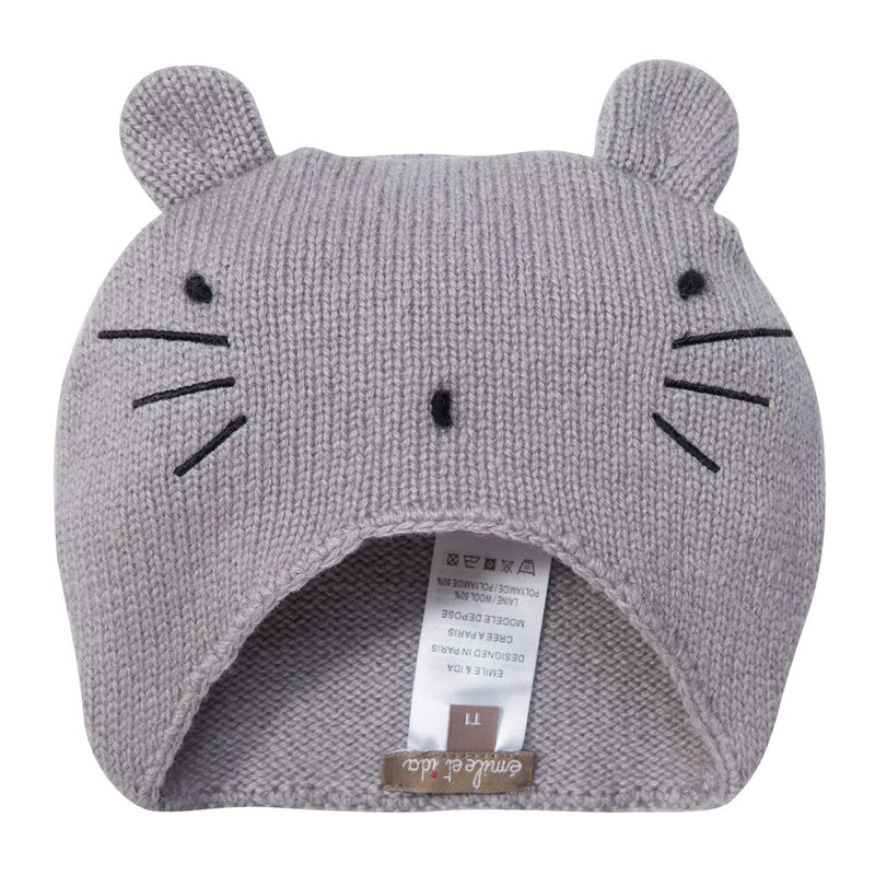 Girls Grey Knitted Mouse Wool Hat - CÉMAROSE | Children's Fashion Store - 1