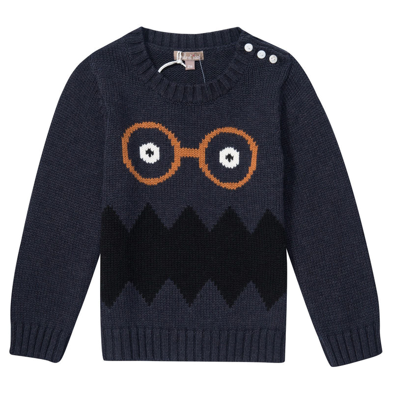 Boys Dark Grey Embroidered Monster Sweater - CÉMAROSE | Children's Fashion Store - 1