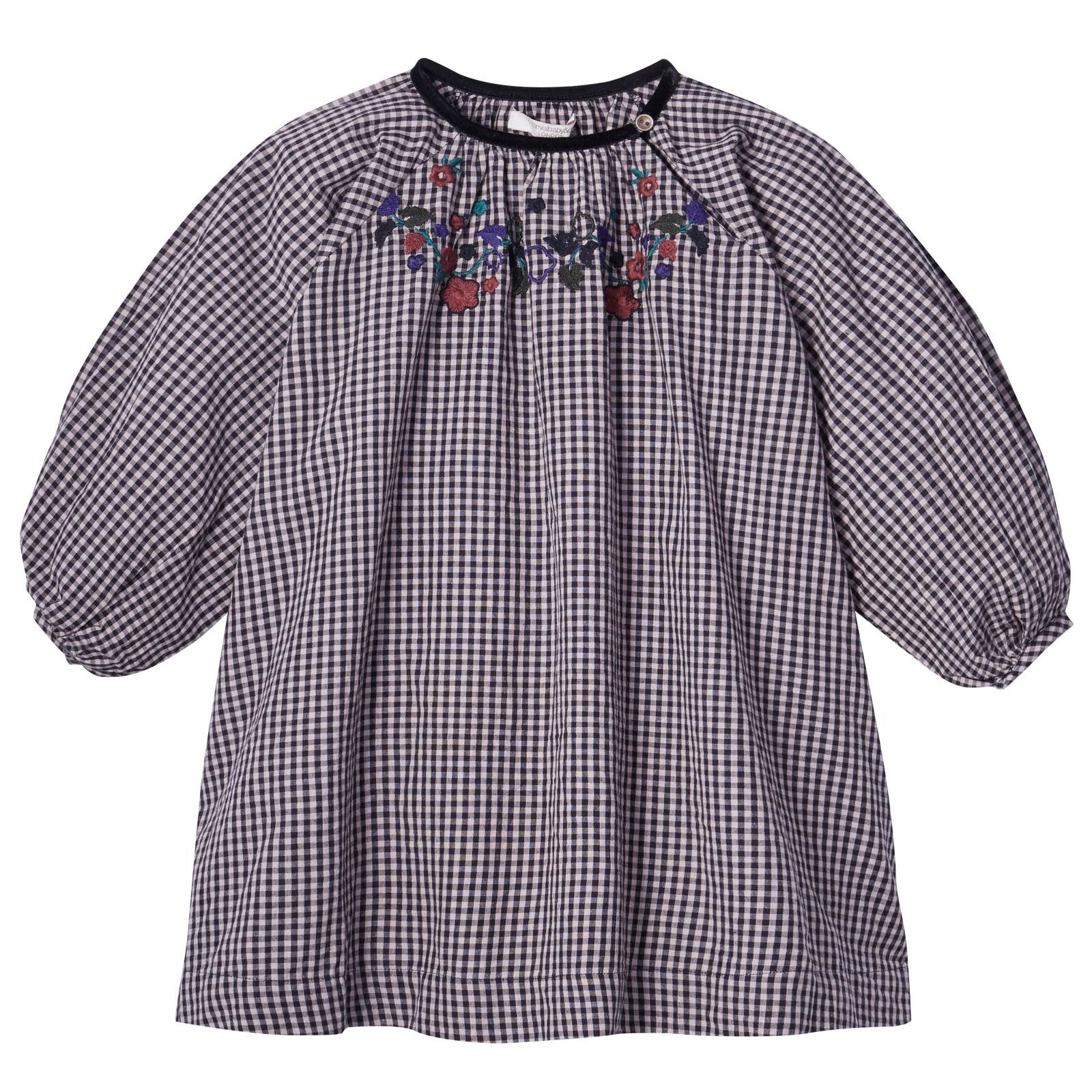 Baby Girls Black Gingham Check Embroidered Flowers Dress - CÉMAROSE | Children's Fashion Store - 1