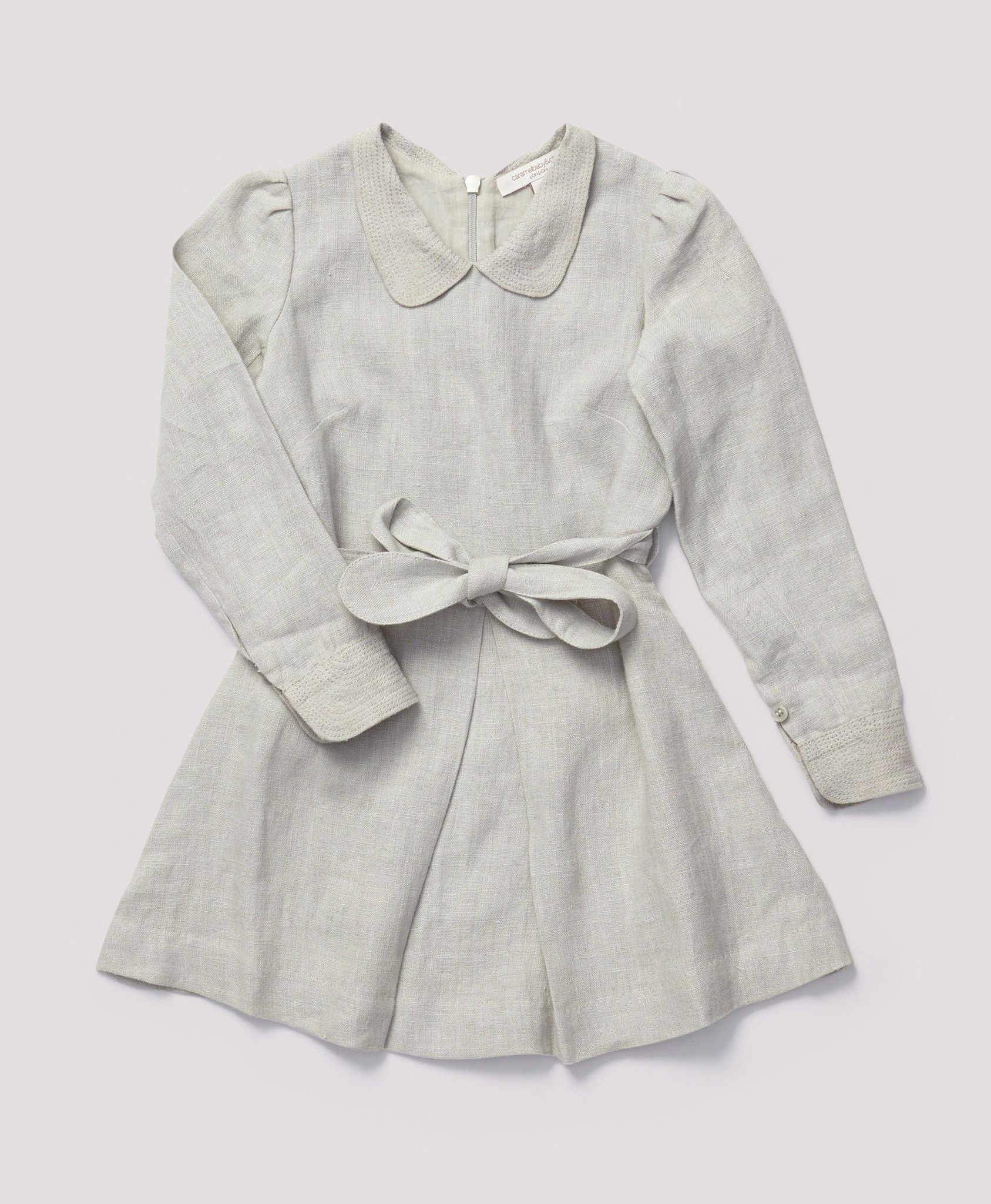 Girls Grey Eembroidered Collar Heartwood Dress With Belt - CÉMAROSE | Children's Fashion Store - 1